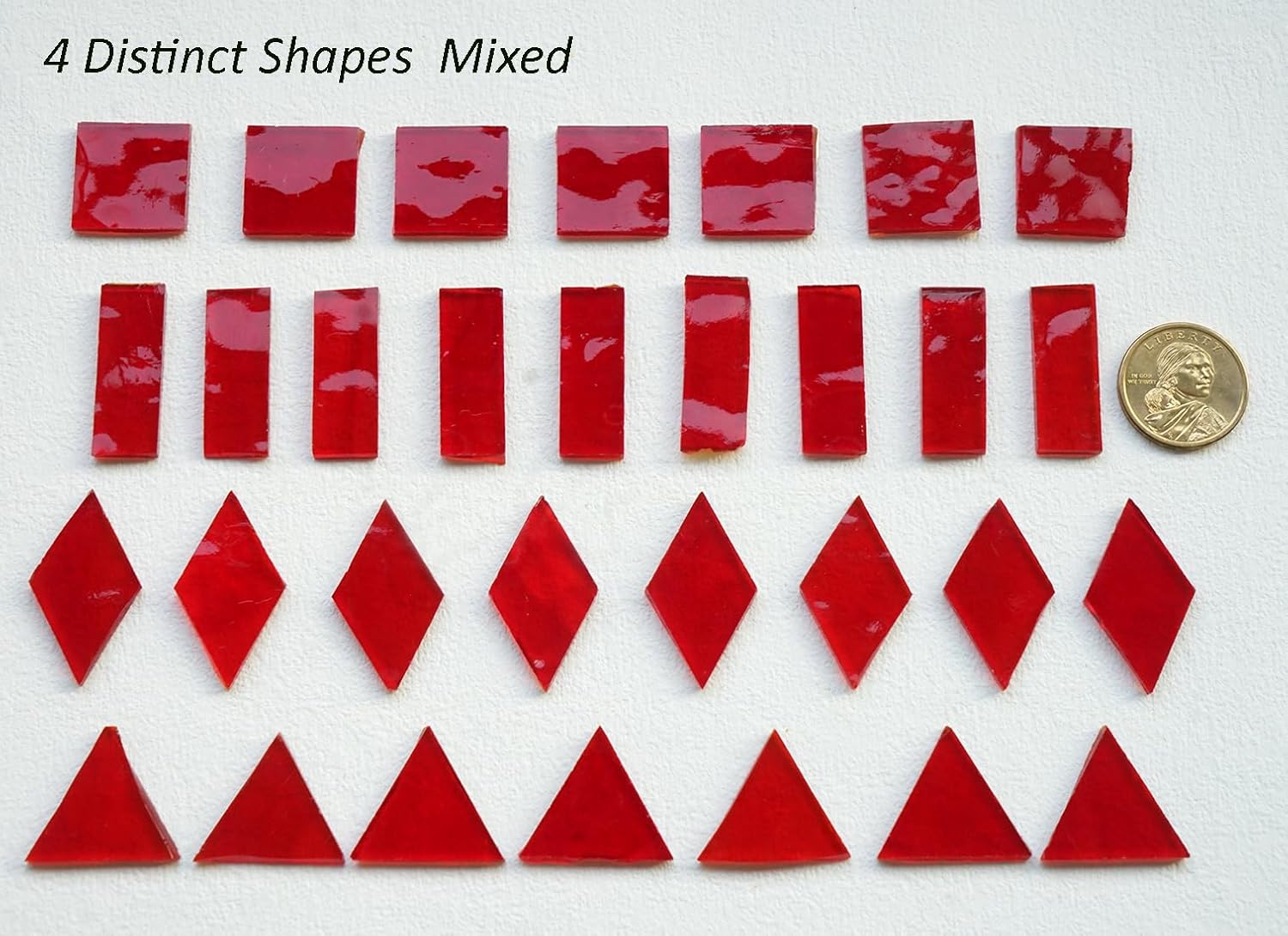 Transparent Textured Stained Glass Pieces, 200G Vibrant 4 Shapes Mosaic Tiles for DIY Crafts Bulk, Mosaic Making Kit, Lipstick Red