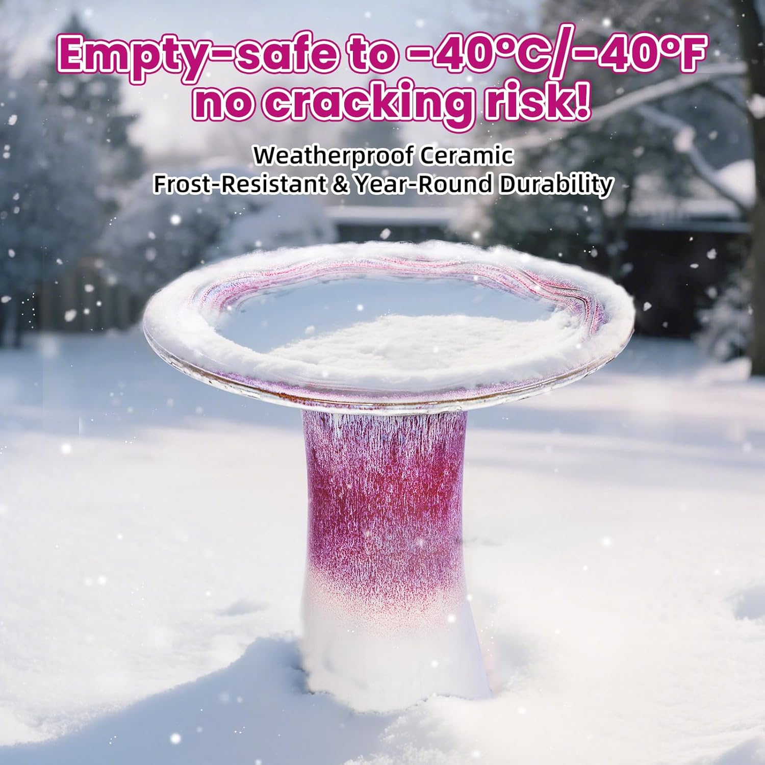 Ceramic Bird Bath for Outdoors – 18" H Birdbath Tool-Free Assembly, Hand-Glazed Earthenware with Non-Slip Bowl, Weather-Proof Sturdy Pedestal Design, Garden Decor(Red)