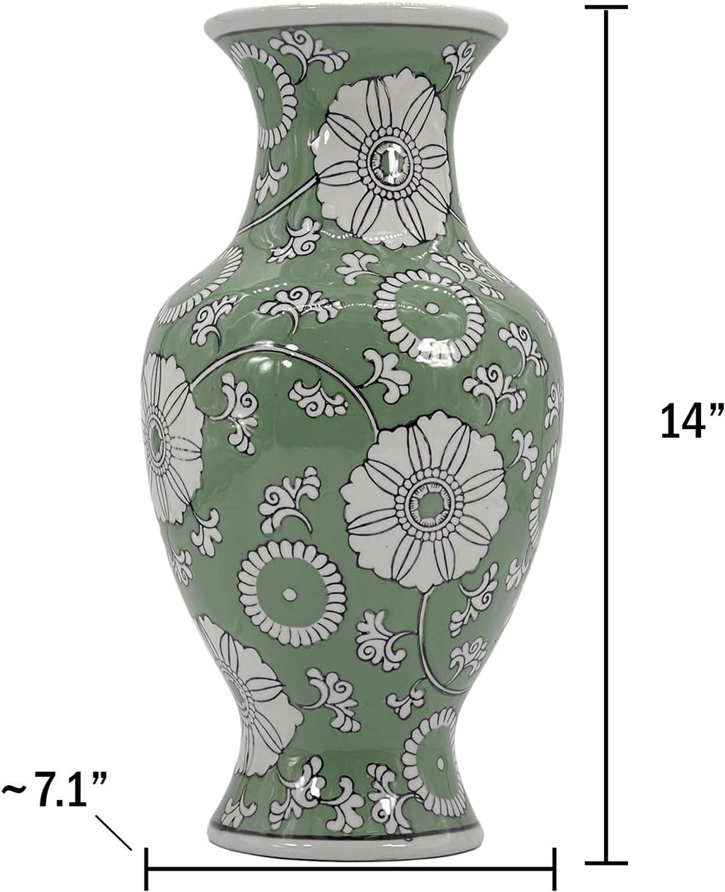 Galt International Floral Chinoiserie Ceramic Vase 14" - Hand Painted Antique Style Porcelain Flower Bottle Fishtail Porcelain Chinese Vase for Home Decor Centerpiece