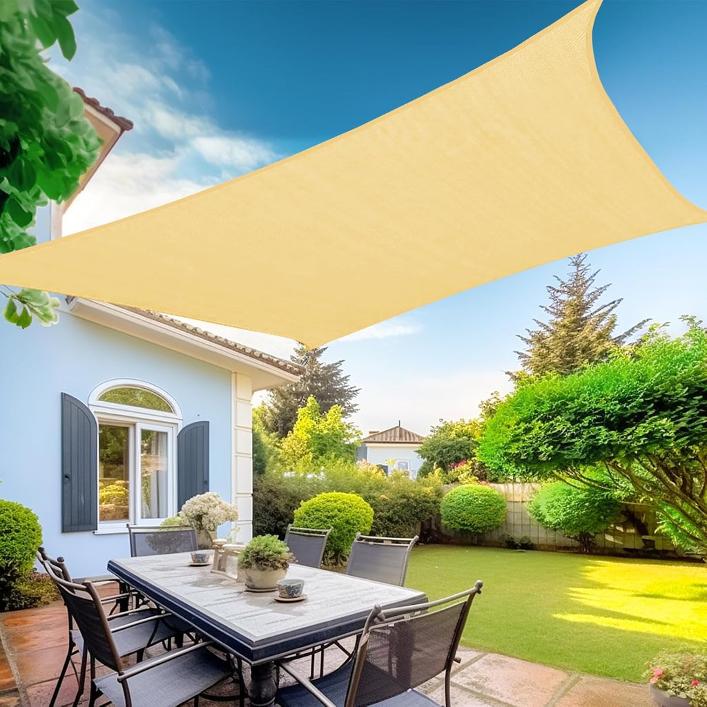 KANAGAWA Sun Shade Sail Curved 10'X13' Beige Rectangle Outdoor Shade Cover UV Blovk Canopy for Patio Garden Backyard Heavy Duty Permeable 185GSM (We Make Custom Size)