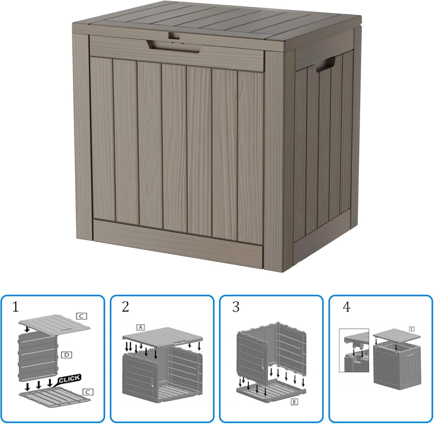 30 Gallon Waterproof Deck Box, Lockable Resin Storage Box for Patio Furniture Cushions Garden Tools and Outdoor Delivery Storage, Coffee