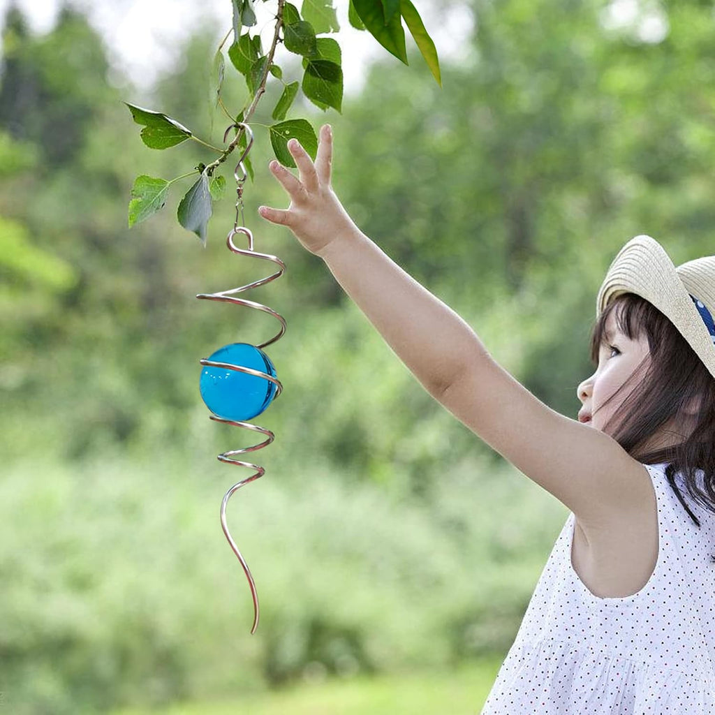 Gazing Ball Wind Spinner Spiral Tail with Blue Glass Orb | Creates Captivating Visual Illusion in Spinning, 13In Wind Spinners Stabilizer | Hanging Rotating Art Outdoor Garden Decor & Gift