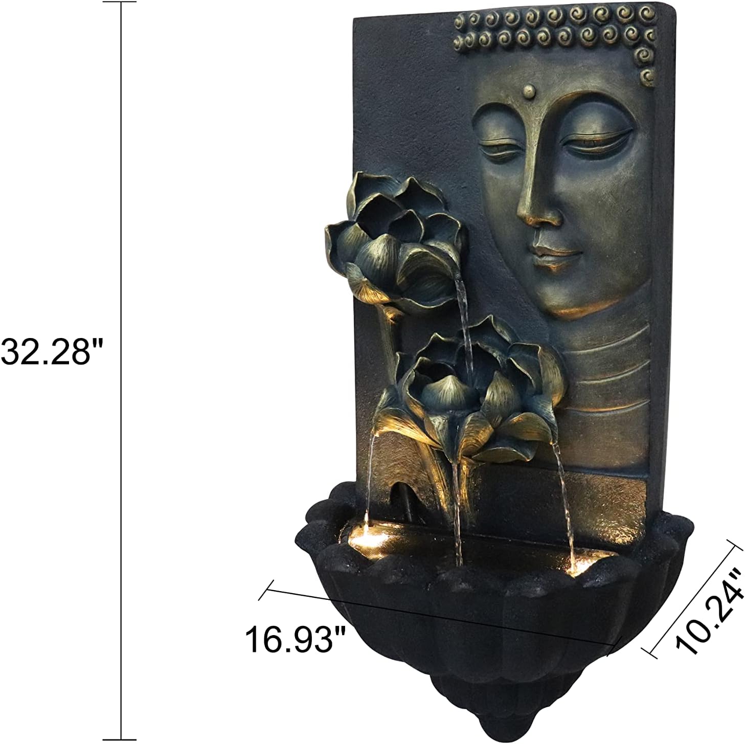 Wall-Mounted Buddha Statue Water Fountain - with Cascading Lotus Buddha Head Design, Best for Home,Gardens, Patios, Balconies Outdoor and Indoor Wall Decor,32.3''Tall