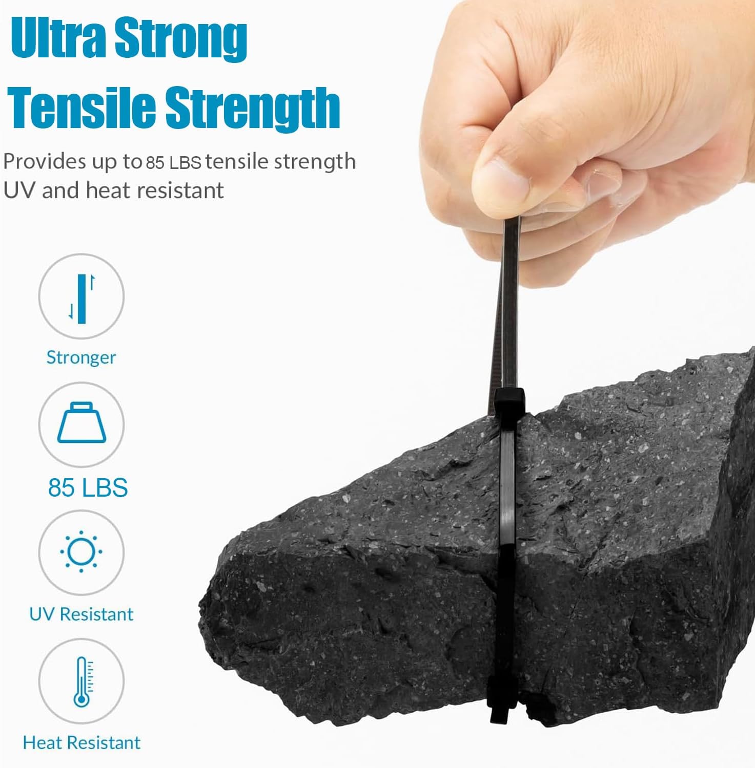 XINGO 5000 PCS Black Zip Ties 8 Inch, 60 LBS Tensile Strength, Self-Locking Nylon Plastic Nylon PA66 Wire Ties for Indoor and Outdoor Use