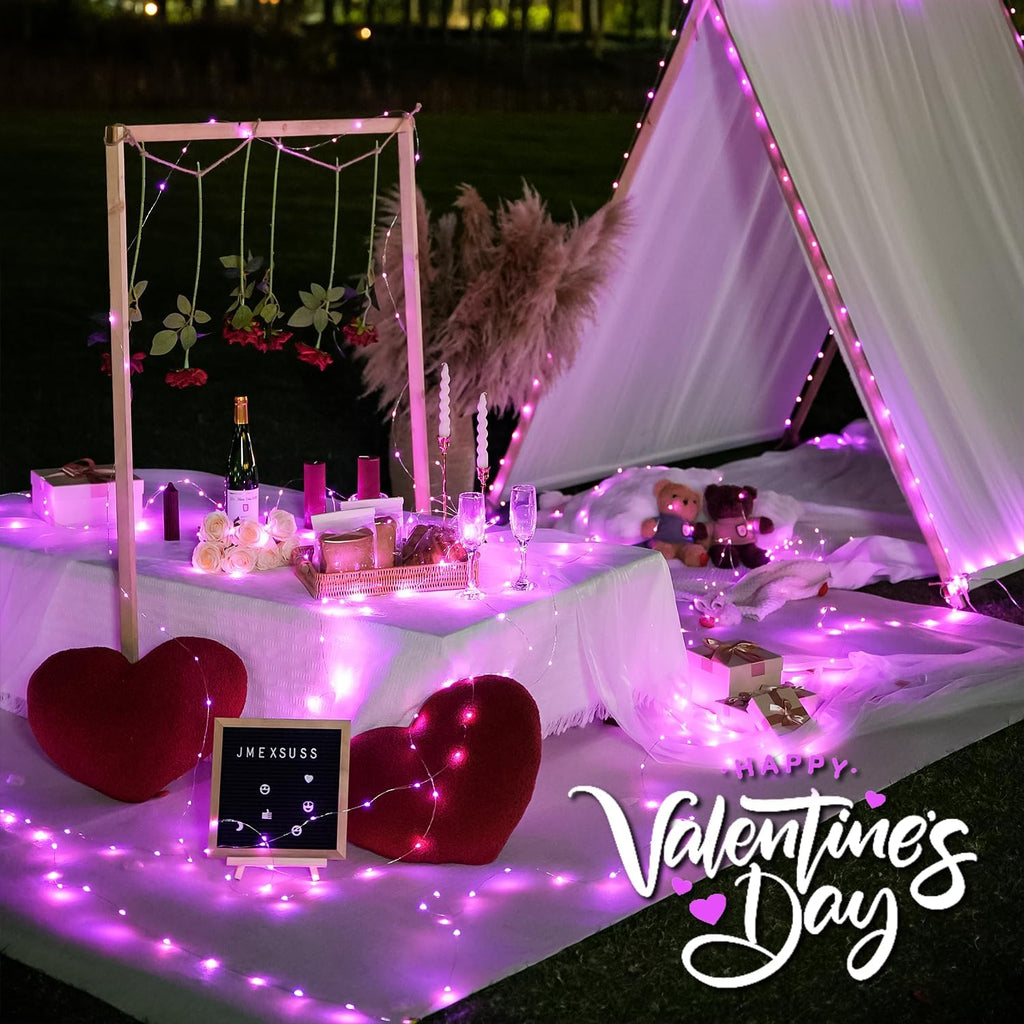 JMEXSUSS 2 Pack Solar Fairy Lights, 33ft 100 LED Pink Outdoor Waterproof, 8 Modes String Lights for Outside Garden Patio Party Decorations