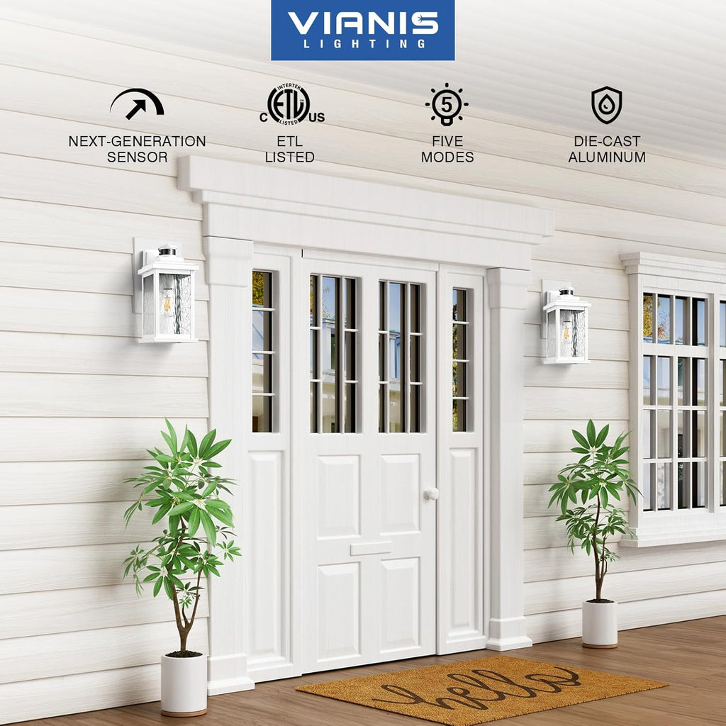VIANIS Large Adjustable Sensitivity Motion Sensor Exterior Porch Lights, White Dusk to Dawn Outdoor Lighting, Anti-Rust Waterproof Front Porch Light for Garage, Front Door