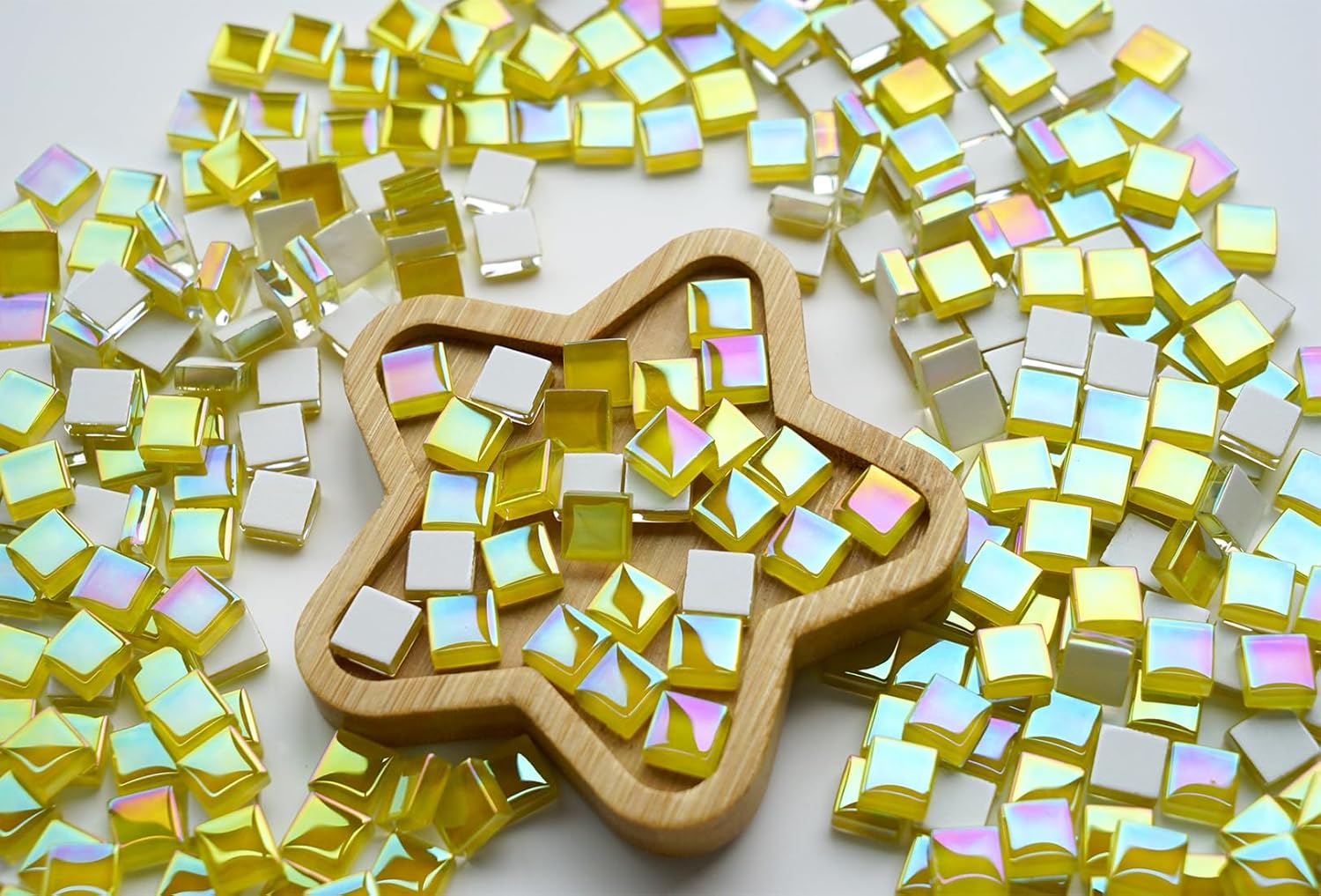 300G Iridescent Mosaic Tiles, 0.4 inches Square Mosaic Glass Pieces, Mini Tiles for Glass Projects, Great for Mosaic Craft, 335pcs Crisp Sunshine Yellow Mosaic Great for Art Supplies