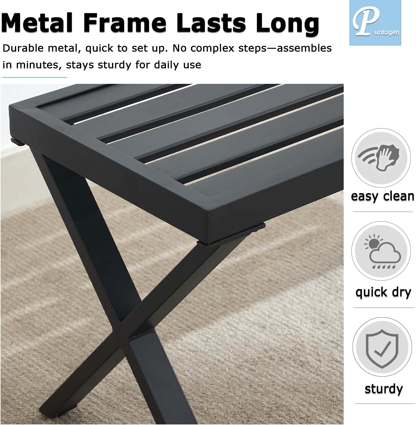 Black Outdoor Bench Set of 2, 46" Outdoor Metal Backless Bench for Outdoor, Patio Garden Bench, All Weather Outdoor Bench with cors for Garden, Backyard, Porch, Black