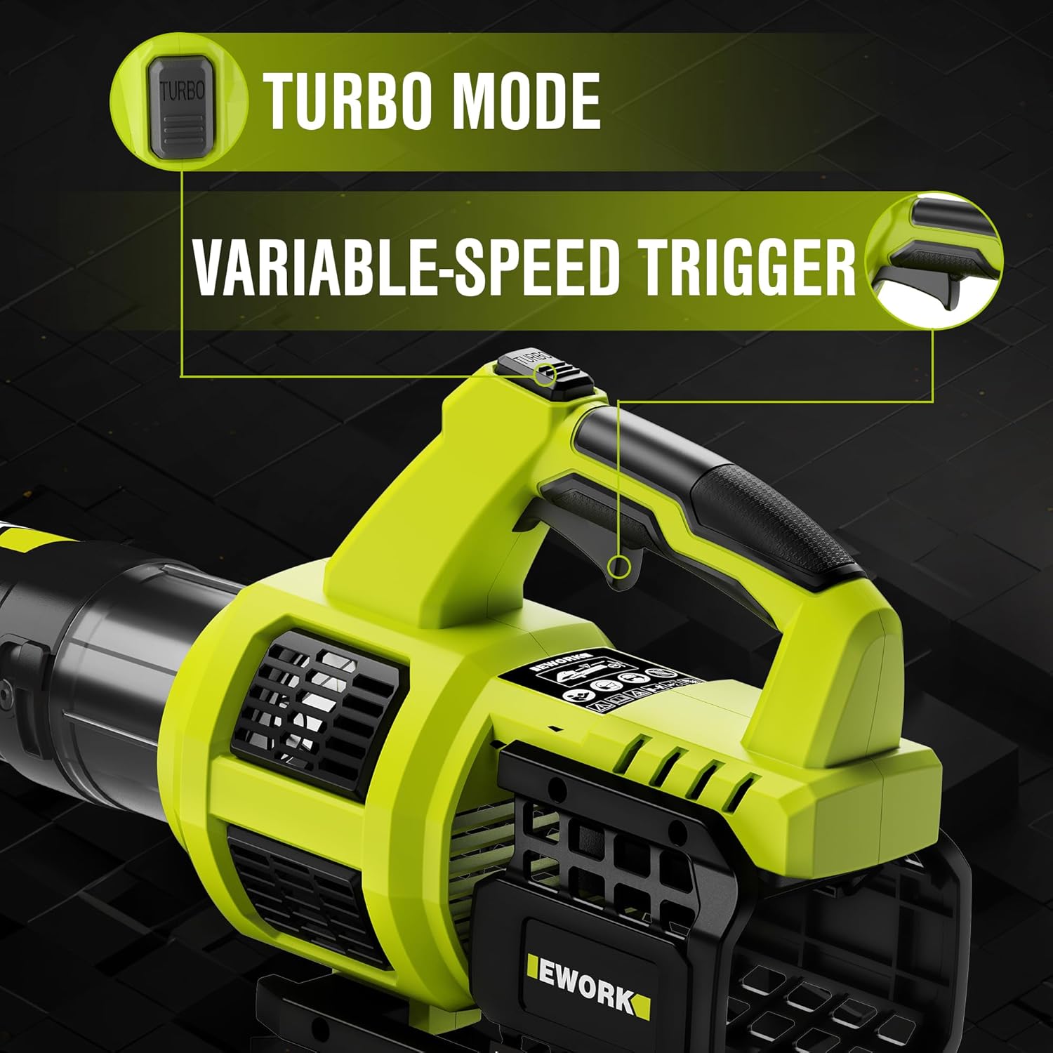 EWORK 21V Cordless Leaf Blower, Powerful Turbo Mode & 550 CFM, 2×3.0Ah Batteries & Fast Charger, Lightweight Electric Leaf Blowers for Lawn Care, Patio, Leaves & Dust