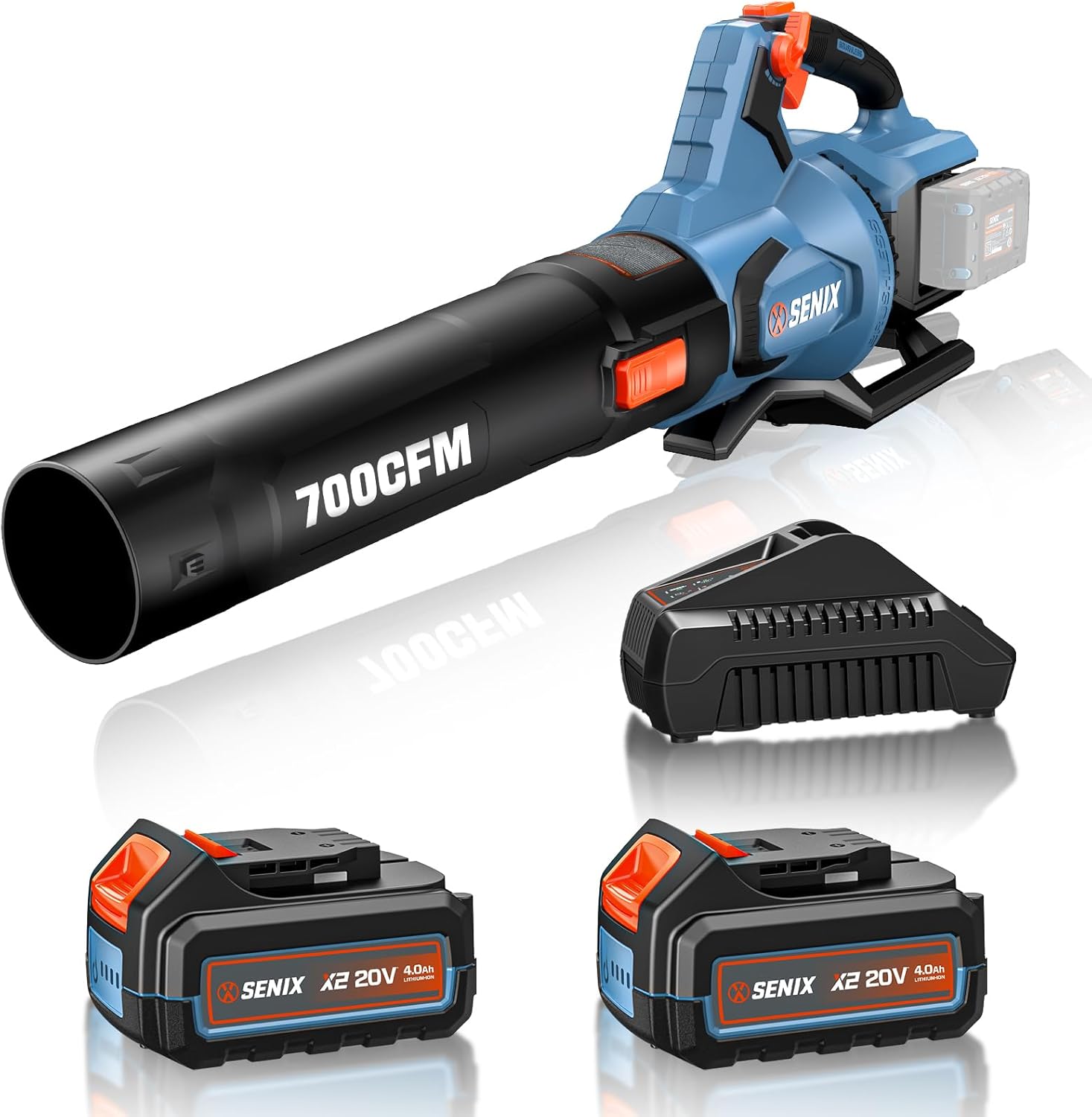 SENIX Leaf Blower Cordless, 40V Max Electric Leaf Blowers, Brushless, Handheld, Up to 700 CFM and 145 MPH, 2 Speed Mode, Cruise Control, Includes 2 x 4.0Ah Battery and Charger (BLAX2-M2)