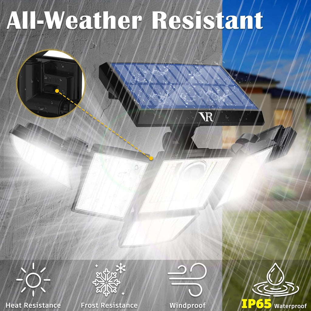 Solar Motion Sensor Flood Lights Outdoor - 496LEDs 3500LM 3 Lighting Modes 3 Levels Brightness, 6 Heads 360° Illumination, IP65 Solar Security Lights,for Porch Yard Patio Garage(2 Packs)