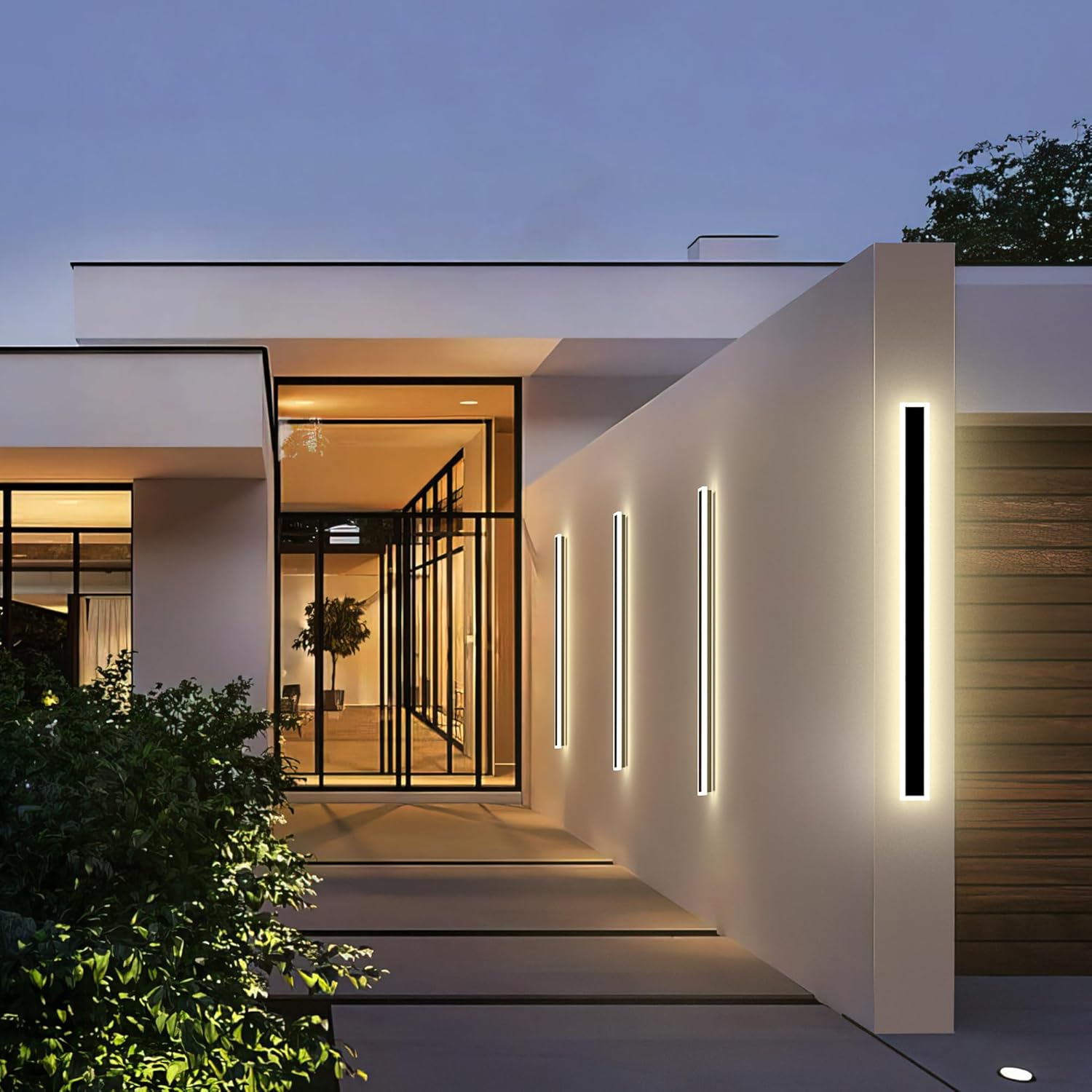 Modern Outdoor Wall Lights, 2 Pack Long Wall Sconce, Lighting Fixtures Long Wall Light 24w Waterproof Ip65 Black Exterior Sconce Led Linear Light for Garage, Patio (2pack-black, 31.5inch)