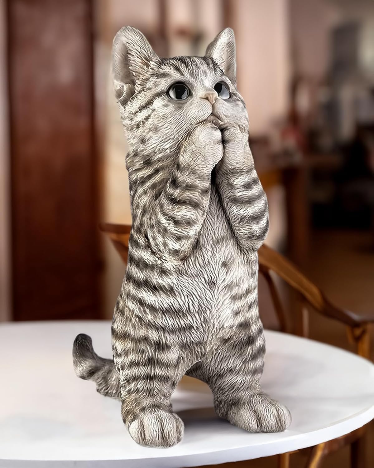 Coolboy Cute Prayer Gray Cat Figurine Art, Outdoor Garden Decoration, Resin Cat Sculpture for Lovers