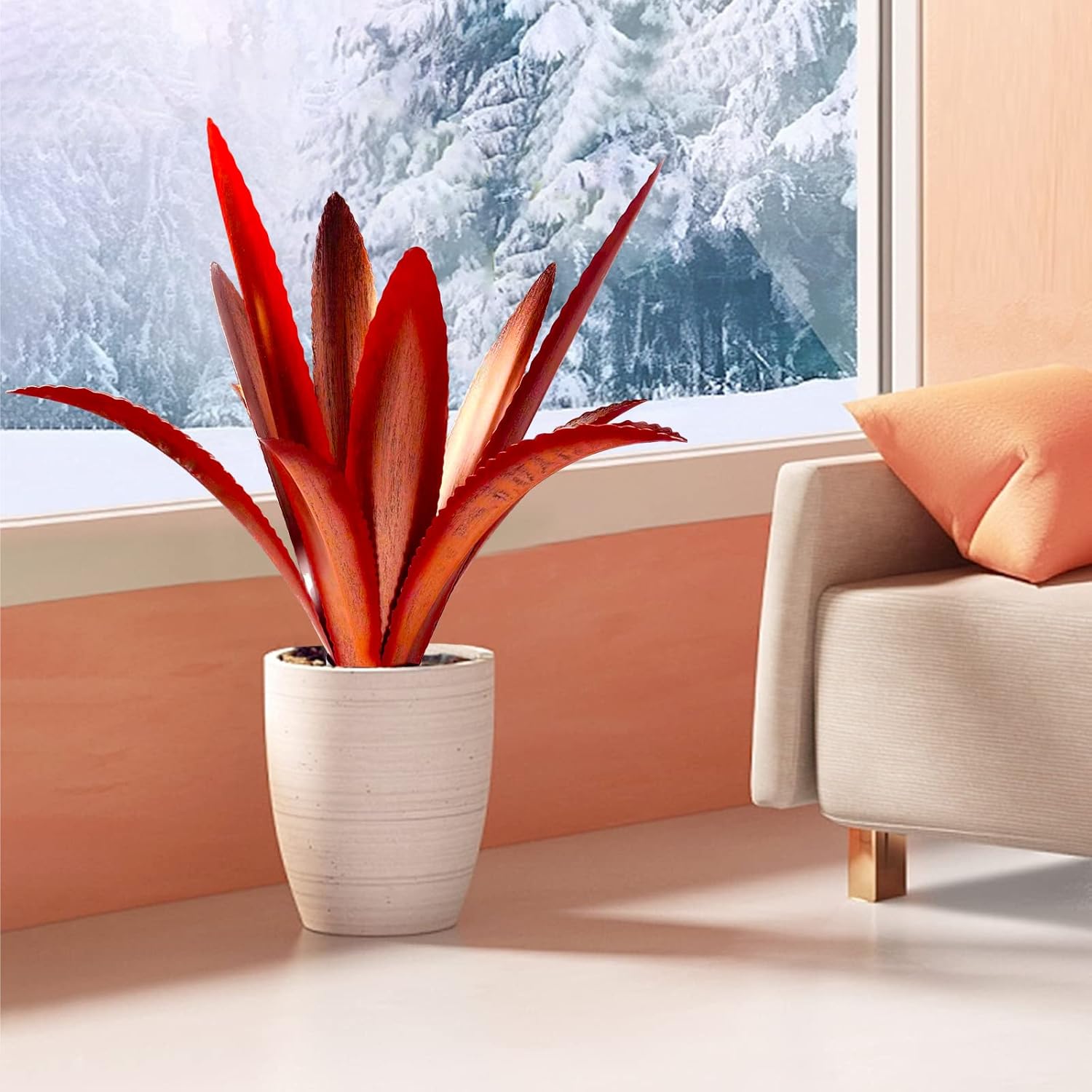 TOMBABY Enlarge Thickened Wind Resistant Metal Agave Garden Art Metal Plant Country Garden Sculpture Statue Outdoor Decoration Agave Metal Plant Courtyard Garden Lawn Ornament Gift (2, 12 Leaves red)