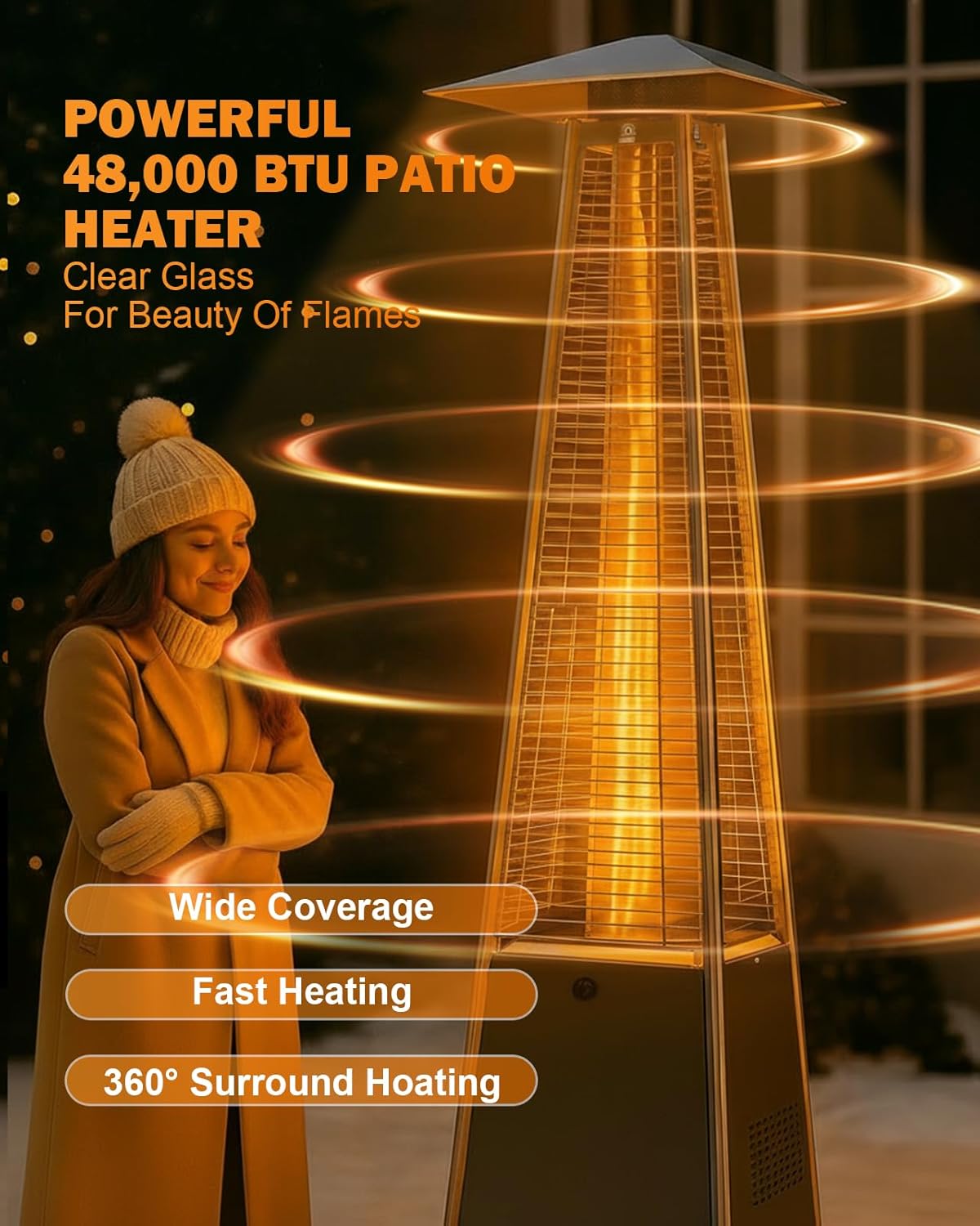 Patio Heater With Glass Tube, 48000 BTU Propane Patio Heaters For Outdoor Use With Cover & Wheels, Commercial Outdoor Heater For Patio Backyard, Multiple Protection System (Gray) (2 heater)