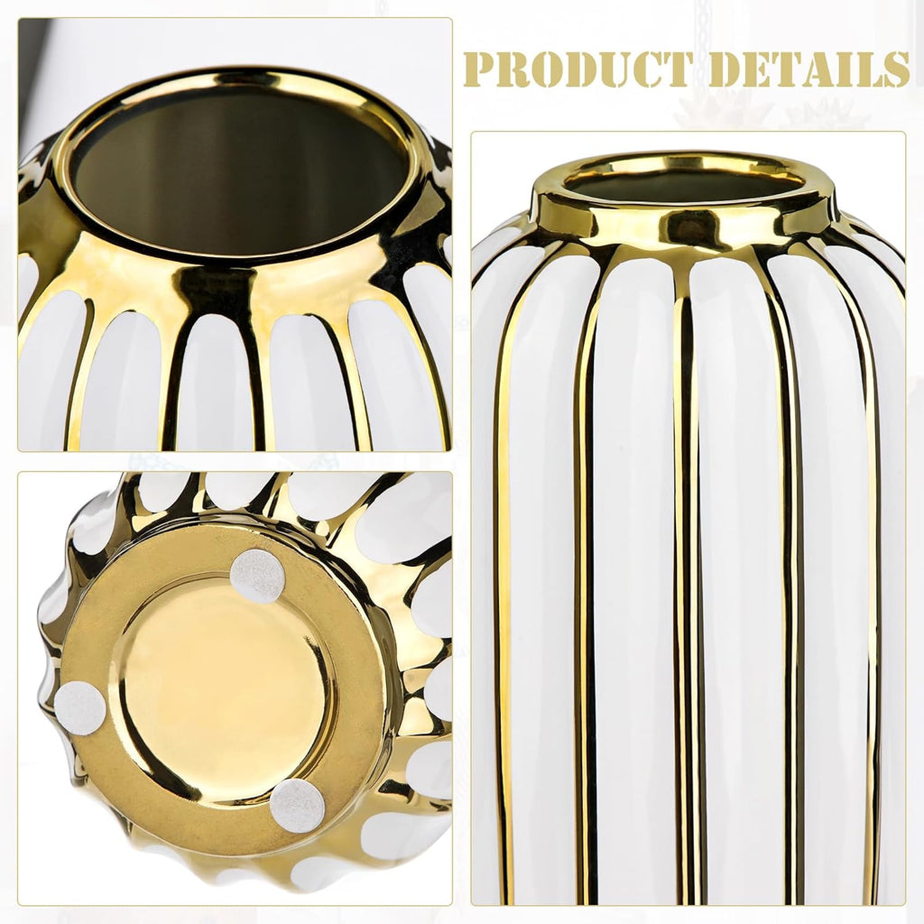 Briful Gold Plated Lantern Ceramic Vase Home Decor Creative Design Porcelain Decorative Flower Vase 8.66'' White Ceramic Vases for Wedding Anniversary Decoration