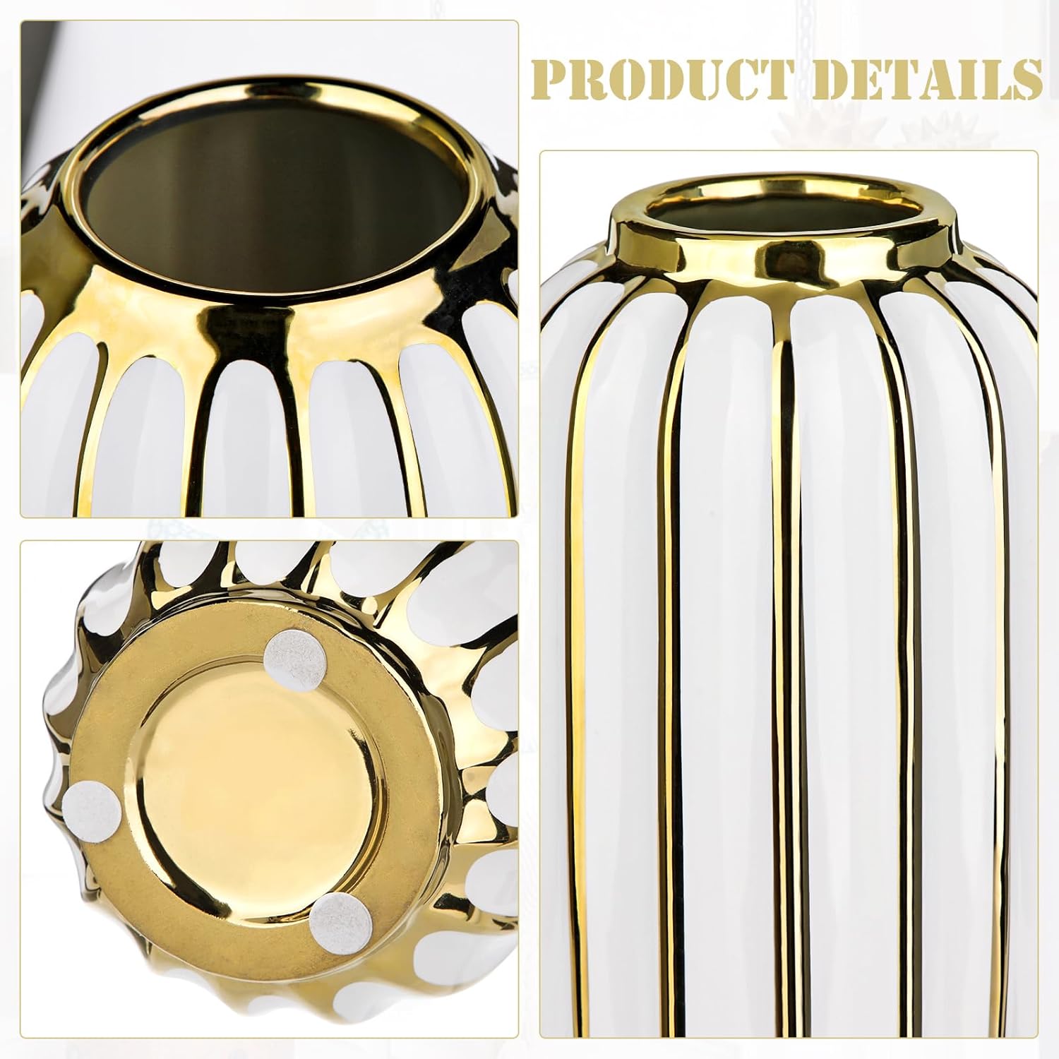 Briful Gold Plated Lantern Ceramic Vase Home Decor Creative Design Porcelain Decorative Flower Vase 8.66'' White Ceramic Vases for Wedding Anniversary Decoration