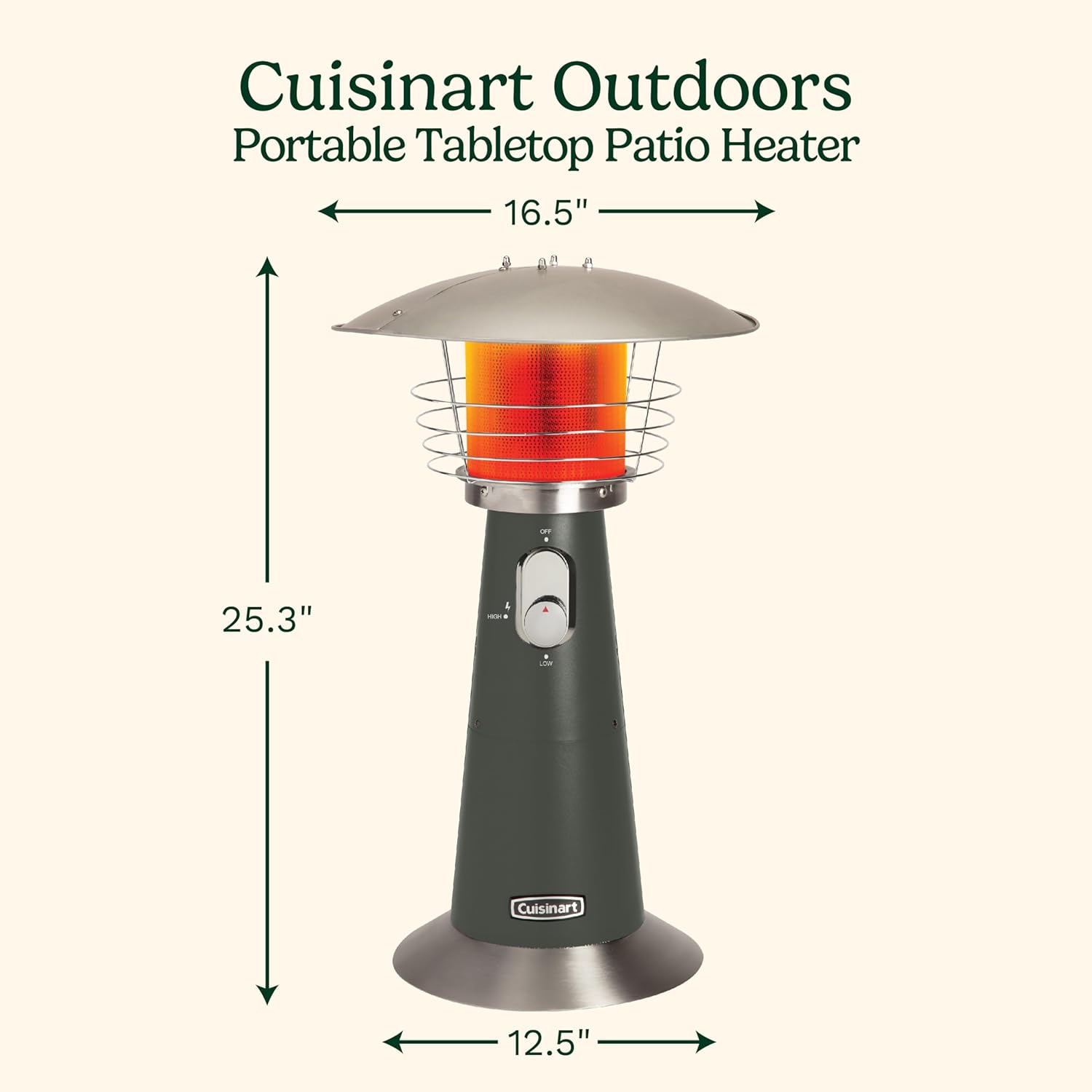 Cuisinart Portable Tabletop Patio Heater, 11,000 BTU Outdoor Propane Heater with Safety Tilt Switch and Adjustable Heat, Burner Screen Guard, 30 sq. Foot Heat Range, Gray