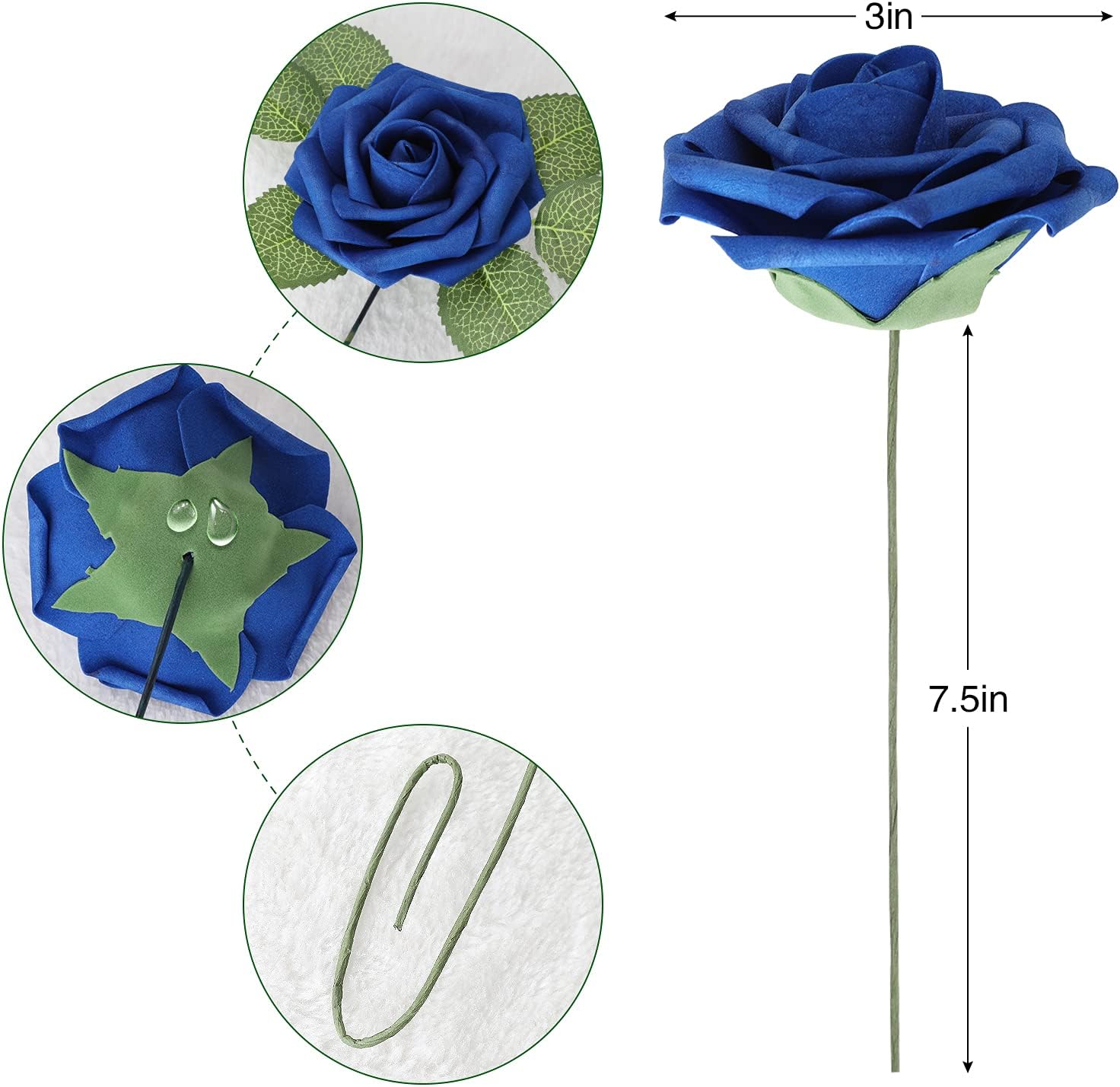 AmyHomie Artificial Flower Royal Blue Rose 25pcs Real Looking Fake Roses w/Stem for DIY Wedding Bouquets Centerpieces Arrangements Party Baby Shower Home Decorations