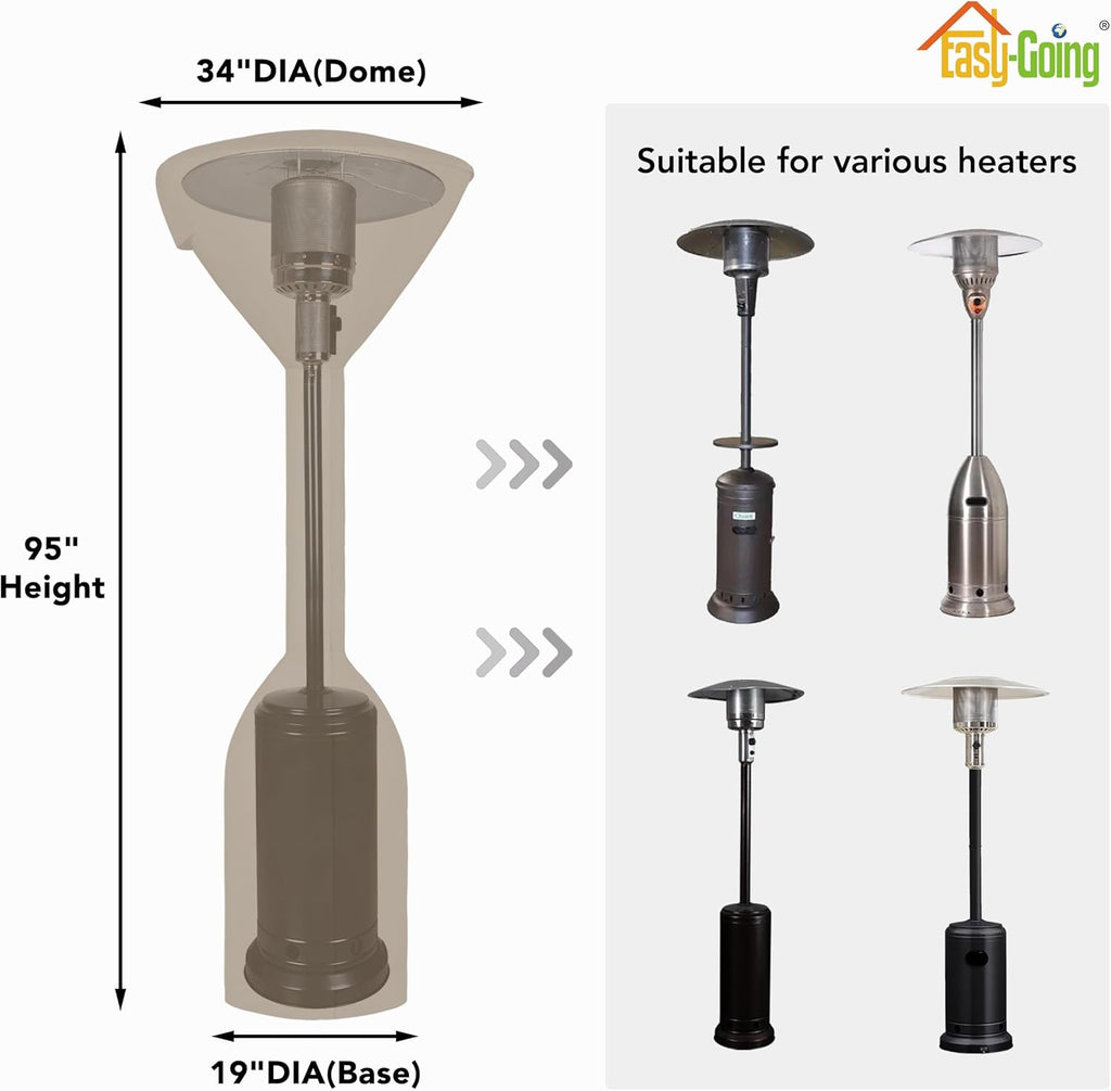 Easy-Going Stand-Up Patio Heater Cover with Zipper and Storage Bag, Waterproof Outdoor Heater Cover Dustproof, UV-Resisant, Wind-Resistant (95" H x 34" D x 19" B, Camel)
