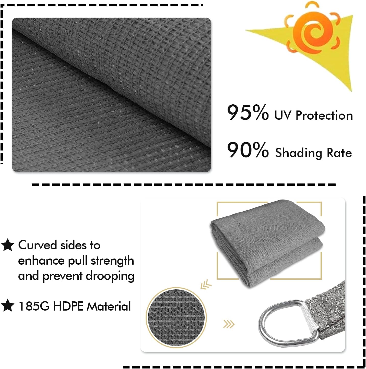 KANAGAWA 14'X20' Dark Gray Custom Size Sun Shade Sail Rectangle UV Block Canopy Cover for Patio Backyard Lawn Garden Outdoor (Customized Available)
