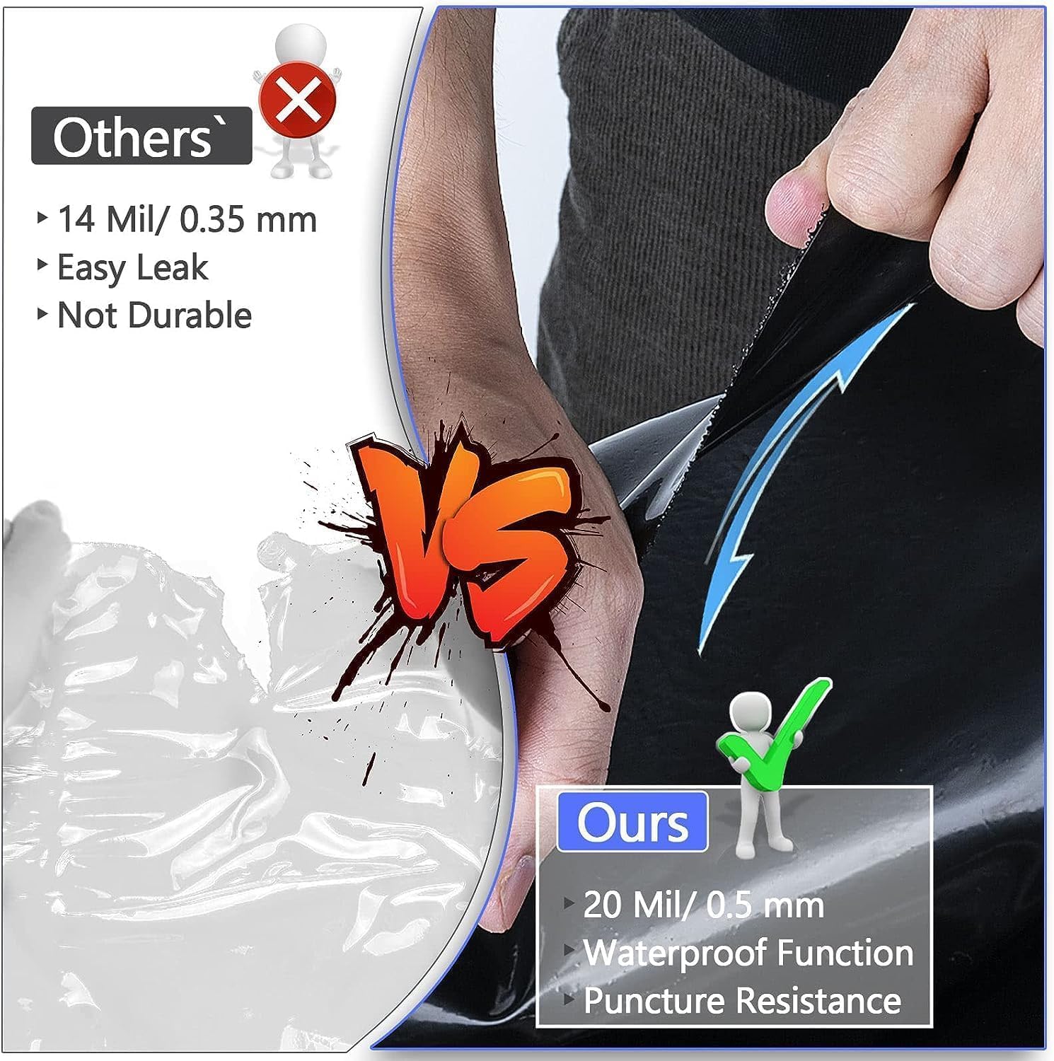 ToLanbbt Pond Liner 15 FT x 15 FT HDPE Pond Liners, 20 Mil UV Resistant Preformed Pond Liner Easy Cutting, Pond Liner for Natural Looking Ponds, Waterfall, Koi Pondsand Water Garden (Black)