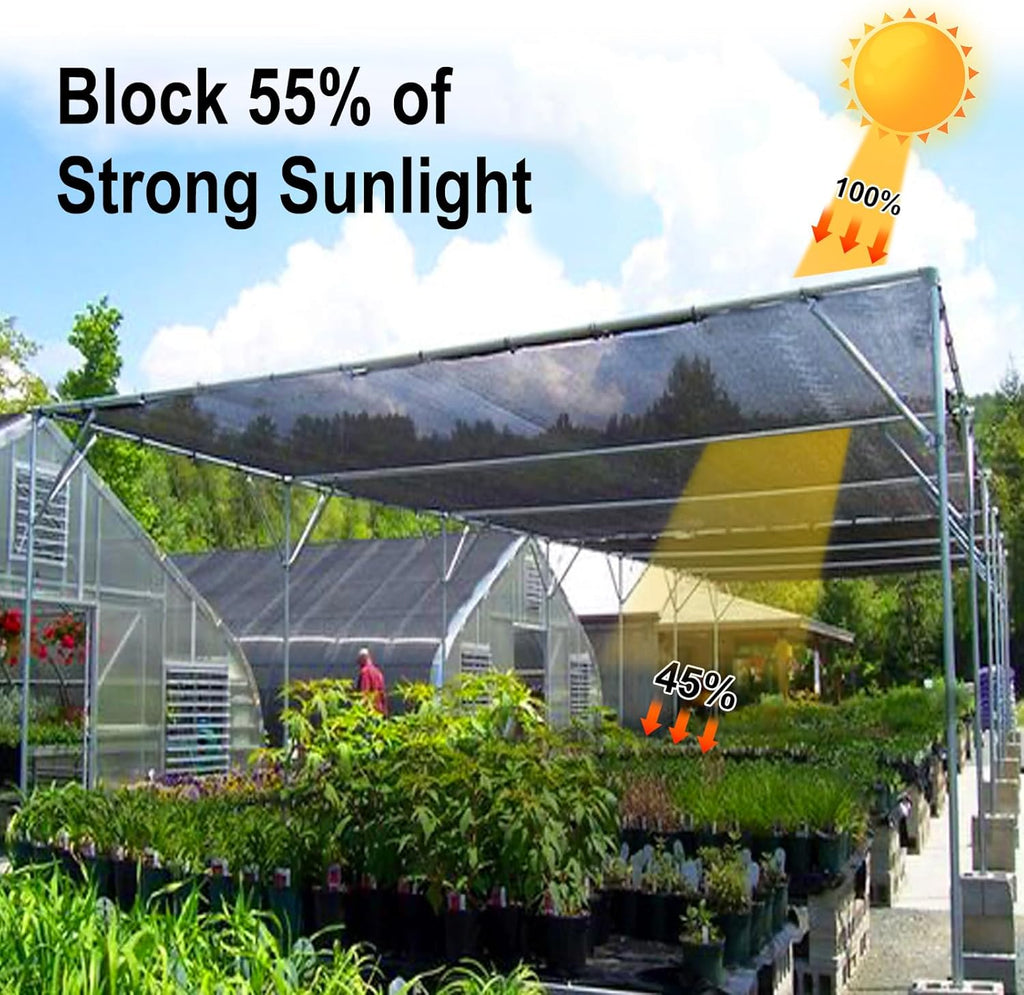 LOVE STORY 10x10FT 55% Black Shade Cloth Sun Shade Net UV Resistant Mesh Tarp Plant Cover Sunblock Net for Garden,Greenhouse,Vegetables,Flowers