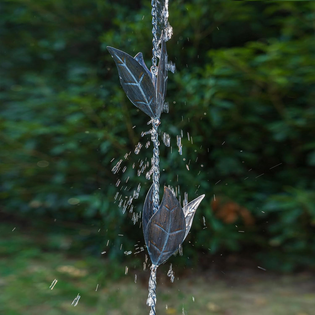 Rain Chain Decoration 8.5 FT., Rain Catcher Chain Gutter Downspout 102'' for House Eaves, Garden & Home, Leaf Shape Rain Chains