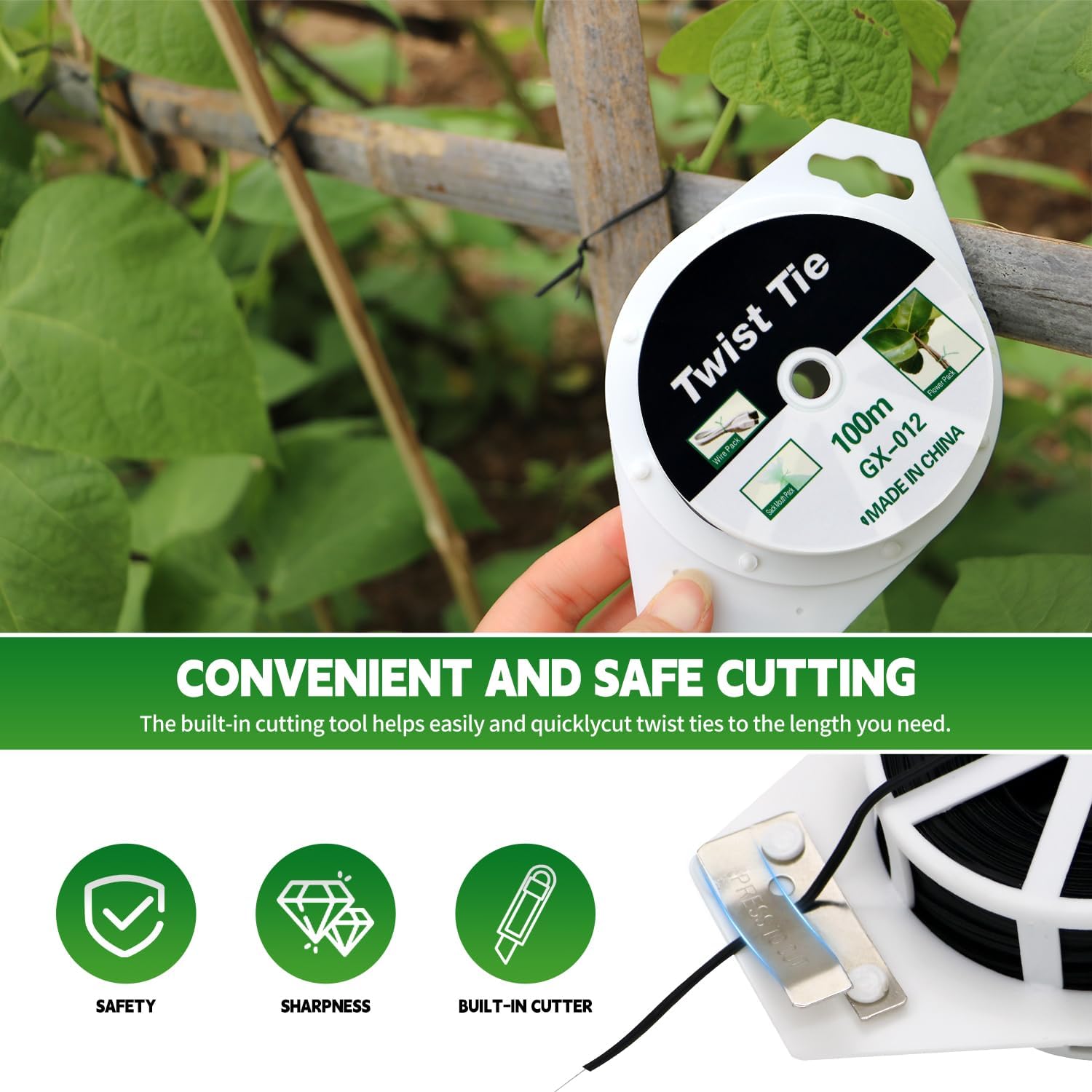 (2 Reels) Garden Wire, Twist Ties Heavy Duty with Cutter 328 Ft Multi-Function Black Coated Tape to Support Plant Tie Up Bags for Home Office Black(328 Feet / 100 m)