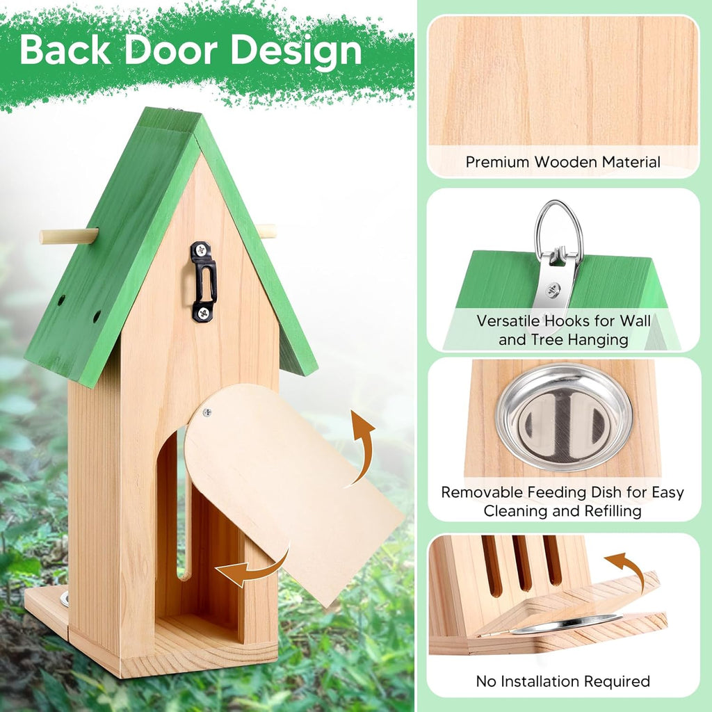 2PCS Butterfly House and Feeder for Outside, Wooden Butterfly House Butterflies Feeder for Garden, Butterflies Habitat with Puddler on Floor or Hanging on Tree Wall