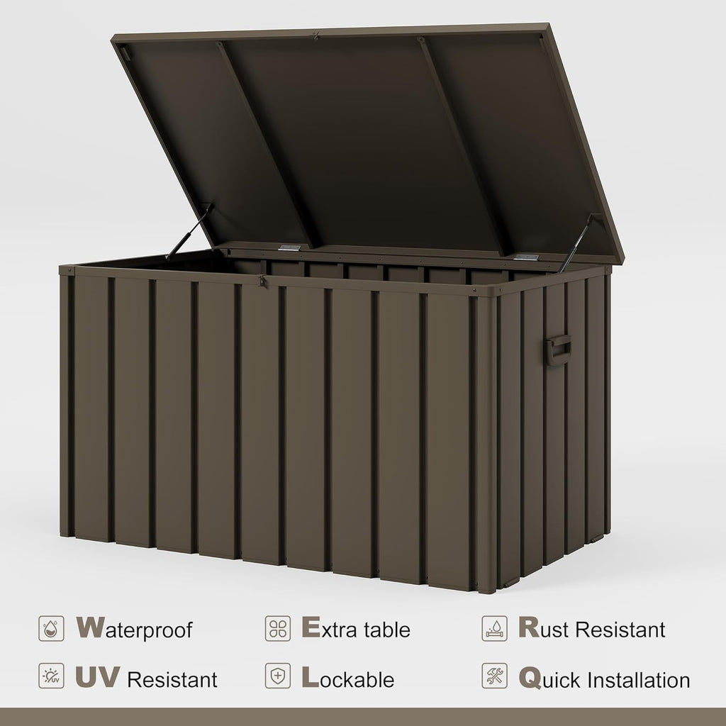 PURPLE LEAF Outdoor Deck Box 120 Gallon Waterproof Lockable Storage Box Container with Lid Deck Organization for Patio Cushions Side Table Pool Accessories Garden Tools, Brown