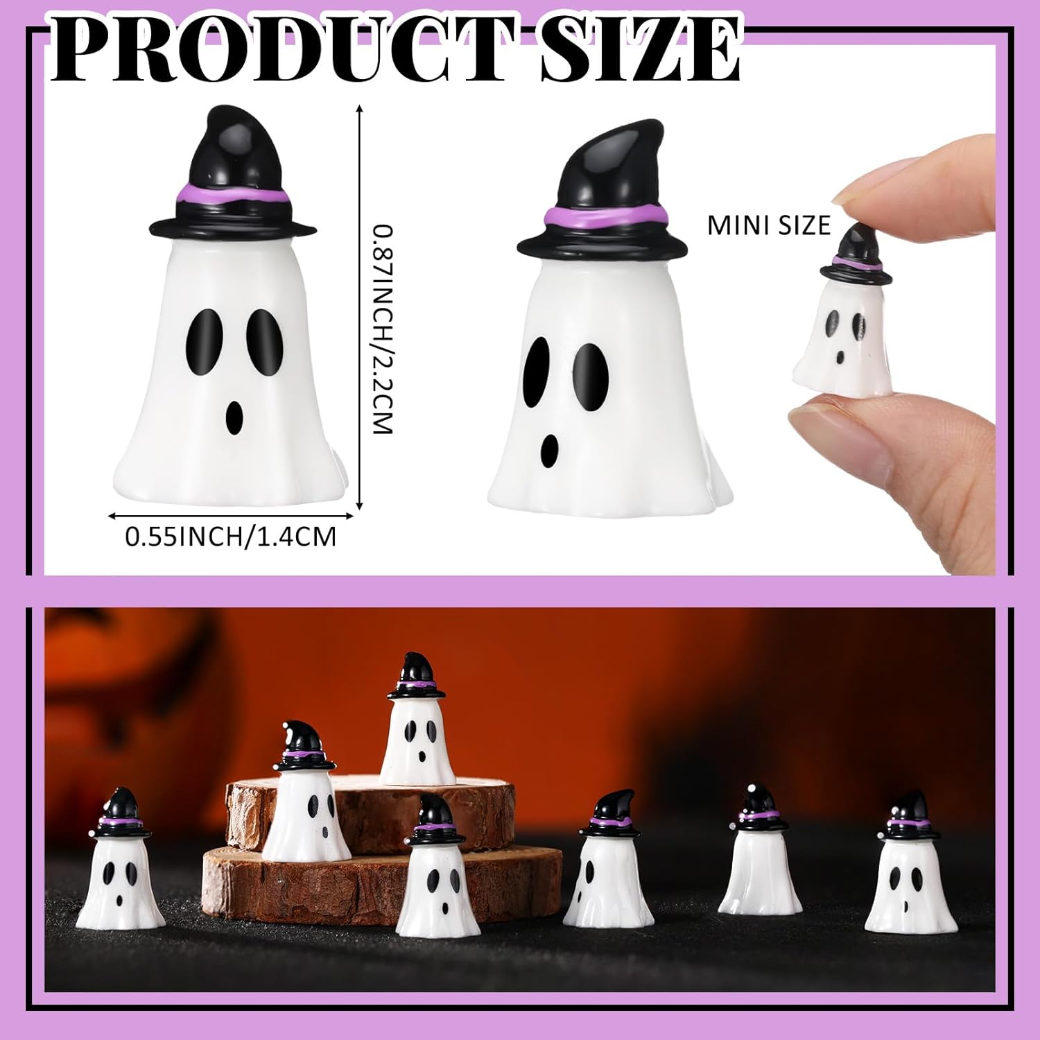 50 Pcs Mini Halloween Miniatures Figurines Resin Tiny Resin Figures Ornaments for Halloween Party Outdoor Home Garden Decoration (Witch Hat)