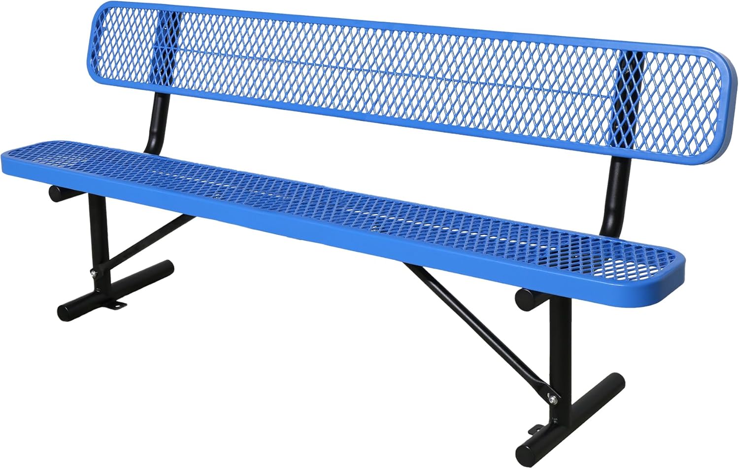 8 FT Steel Park Bench for Outside, Outdoor Bench with Backrest & Portable Frame, Commercial Benches for Shopping Mall, Store, Park, Patio, Deck, Blue