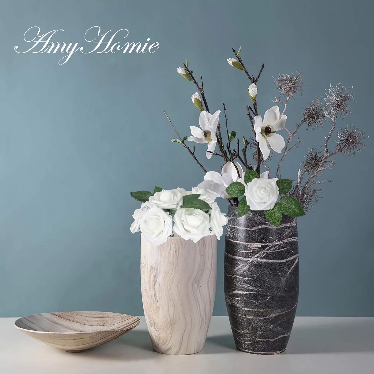 AmyHomie Artificial Flower 50pcs Real Looking Fake Roses w/Stem for DIY Wedding Bouquets Centerpieces Arrangements Party Baby Shower Home Decorations