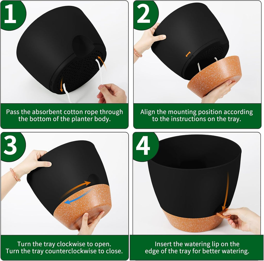 GARDIFE 12 inch planters, Plant Pots,Self Watering Pots, Large Plastic Flower pots with Deep Reservior and High Drainage Holes for Indoor Outdoor Plants and Flowers, Black