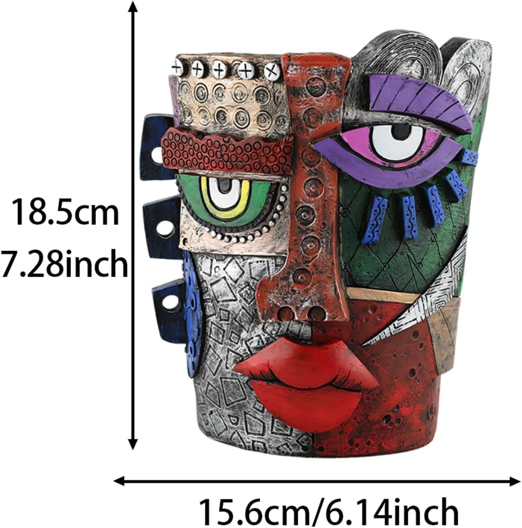 TOZLU Picasso Brutalist Beauty Face Flower Pot - Head Planter with Colorful Face Art - Resin & Flower (Stare Flower Pot)