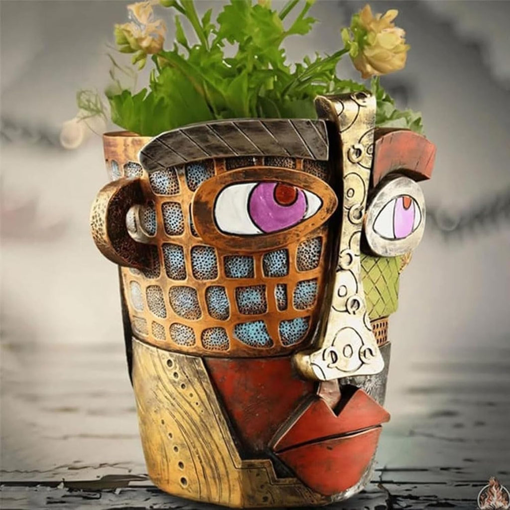 Picasso Pot, Face Planters, Plant Pots Sanxingdui Style, Abstract Head Planter, Handcrafted Planter Resin - Cute and Funky (Retro)