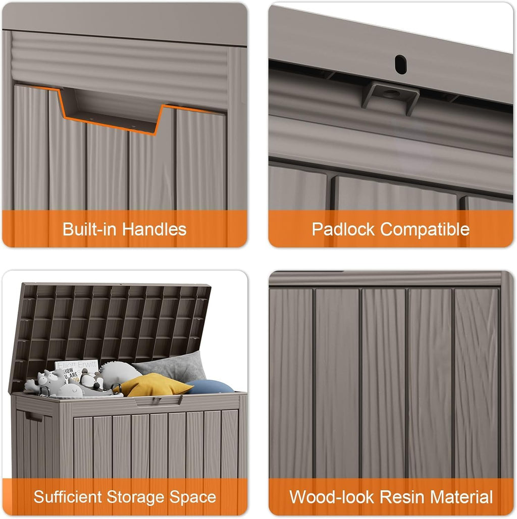 45 Gallon Deck Box,Resin Outdoor Storage Box with Lockable for Patio Furniture, Pool Accessories, Garden Tools Waterproof Outside Storage Box, Black