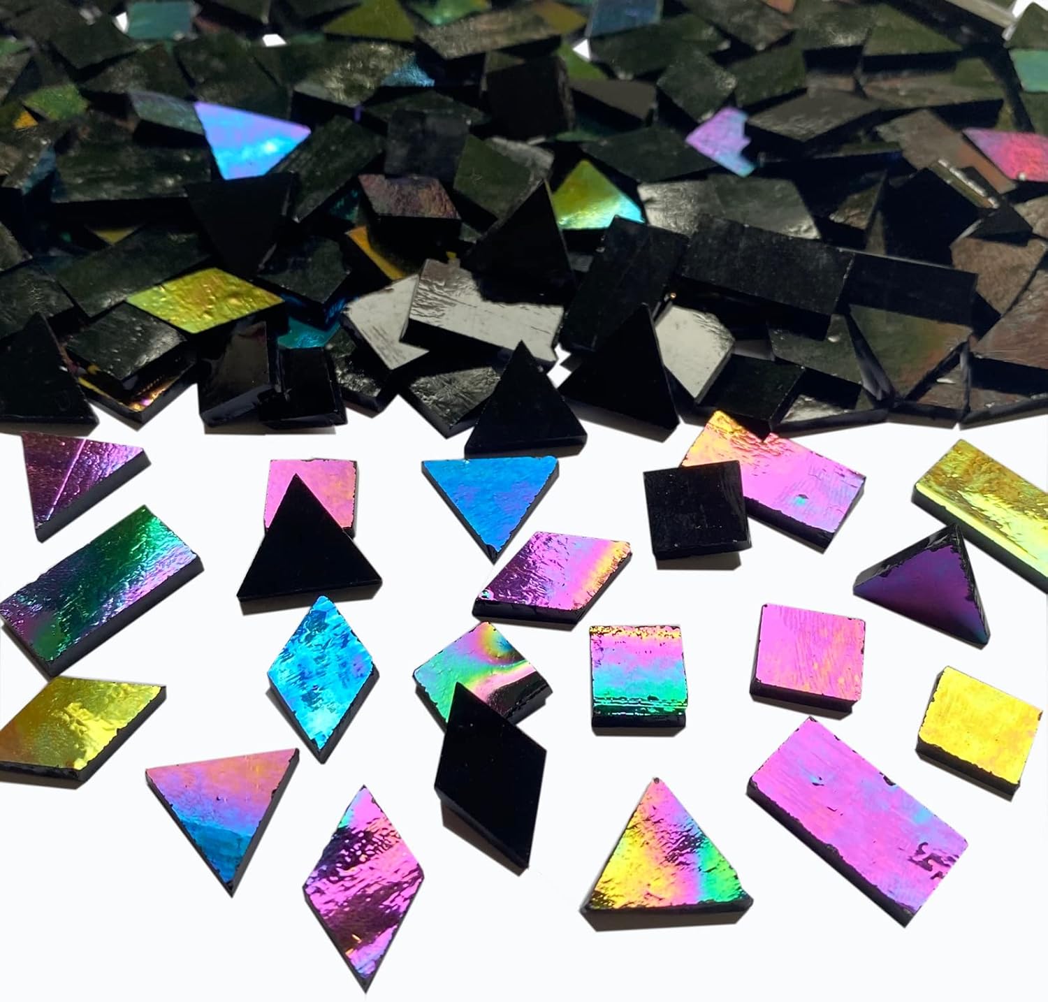 Iridescent Black Glass Mosaic Tiles, 280 Pieces Mixed 4 Shapes Stained Glass Sheets, Mosaic Making Supplies for Adults