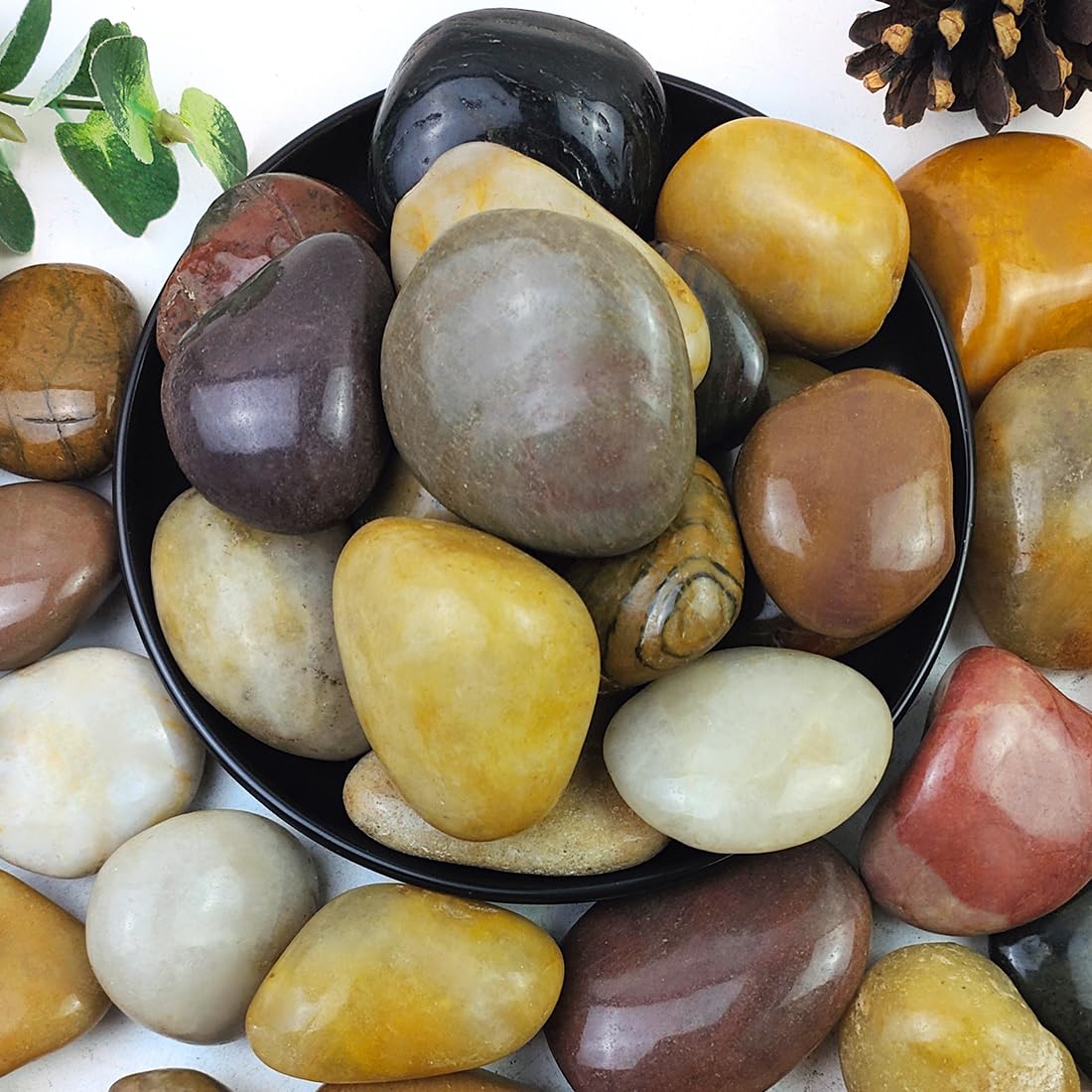 40lbs Large River Rocks Decorative Pebbles,2-3 Inch Mixed Color Pebbles for Indoor Plants,High Polished Stones for Garden Landscaping Outdoor Vase Filler Fish Tank Aquariums and Indoor DIY