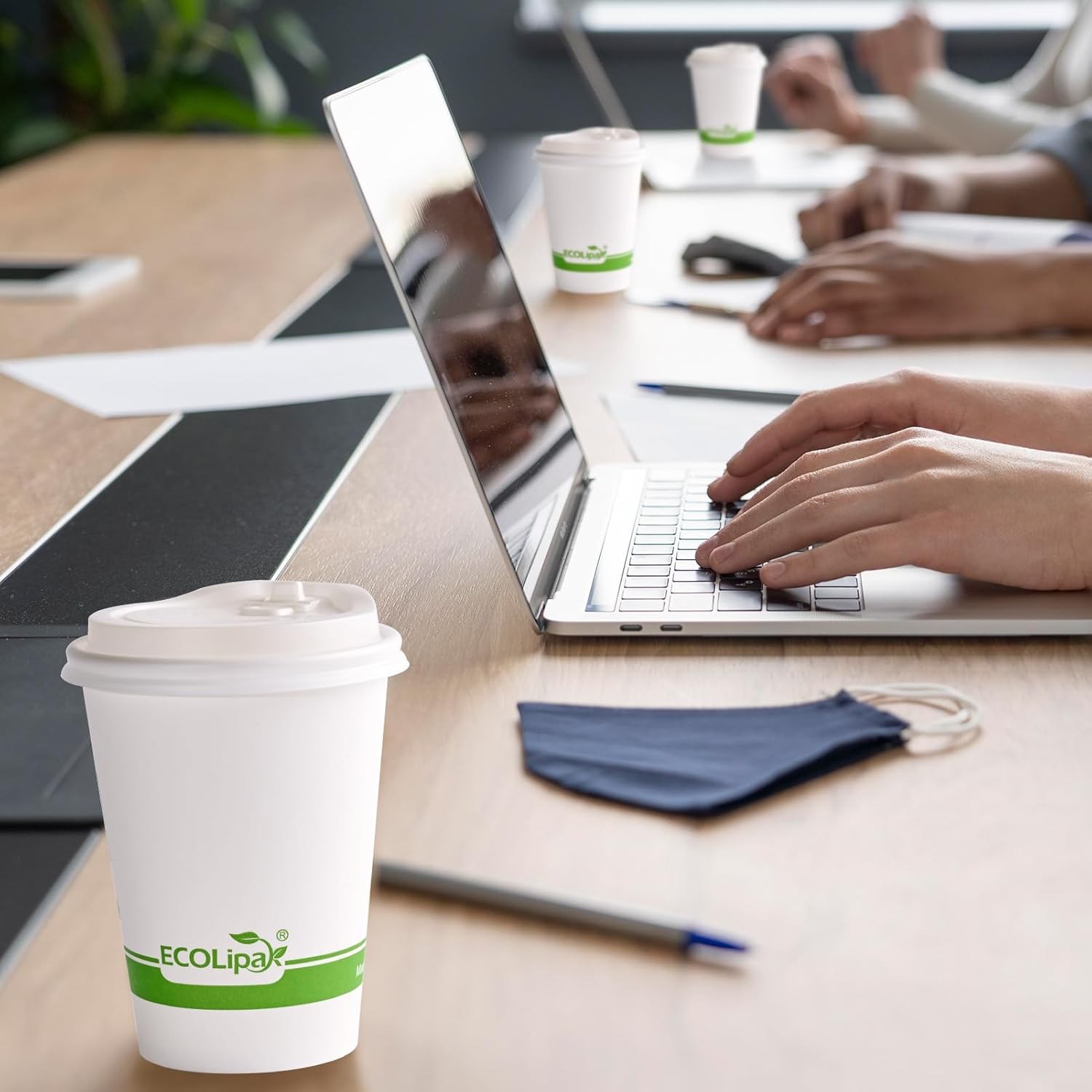 ECOLipak 100 Count 12 oz Compostable Paper Coffee Cups, Biodegradable Disposable Coffee Cups with CPLA Lid, Eco-friendly Hot Drinking Cups for Party, Picnic, Travel, and Events