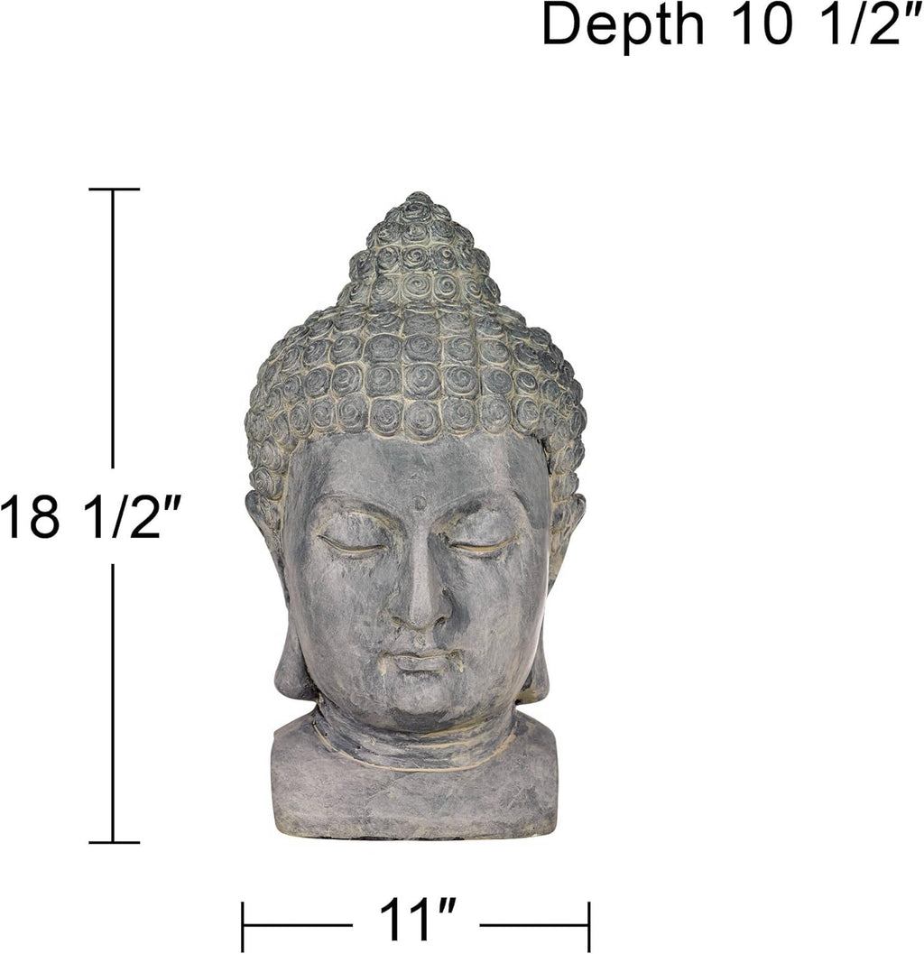 John Timberland Meditating Buddha Head Statue Sculpture Zen Asian Japanese Garden Decor Outdoor Front Porch Patio Yard Outside Home Balcony Gray Weathered Faux Stone Finish Resin 18 1/2" Tall