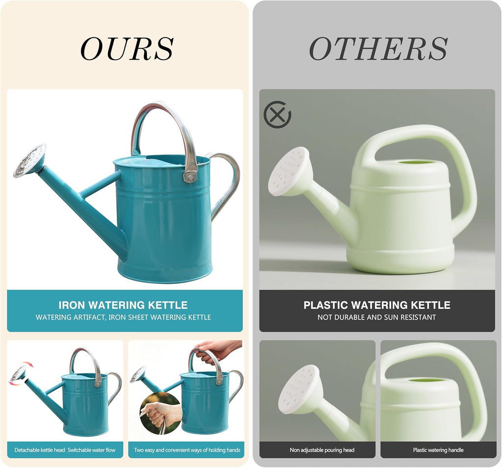 Metal Watering Can for Outdoor and Indoor Plants, Watering Can Decor, 1 Gallon (Leaf Green)