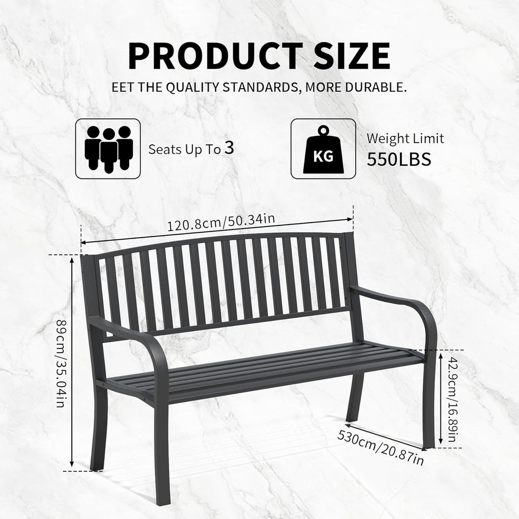 YLGJ&TIDY 50" Outdoor Bench, Metal Garden Bench, Patio Park Bench with Backrest & Armrests, Rust-Resistant, Perfect for Gardens, Parks, Porch, Lawn and Yard (BENCH08)