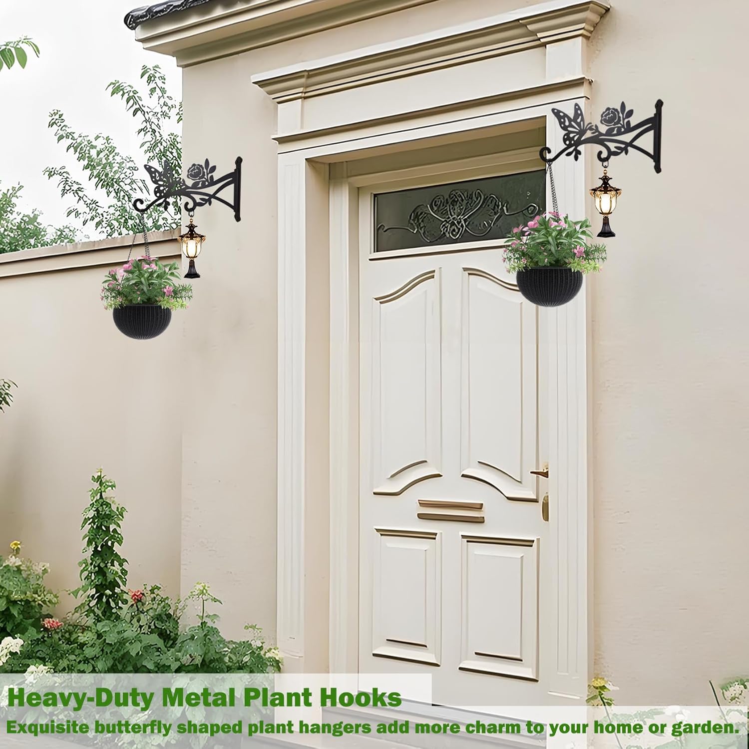 2 Pcs Wall Plant Hanger Indoor & Outdoor - 9 in Metal Hanging Plant Bracket with Butterfly Pattern - Anti Rust Plant Hooks for Hanging Plants,Flower Baskets,Bird Feeder