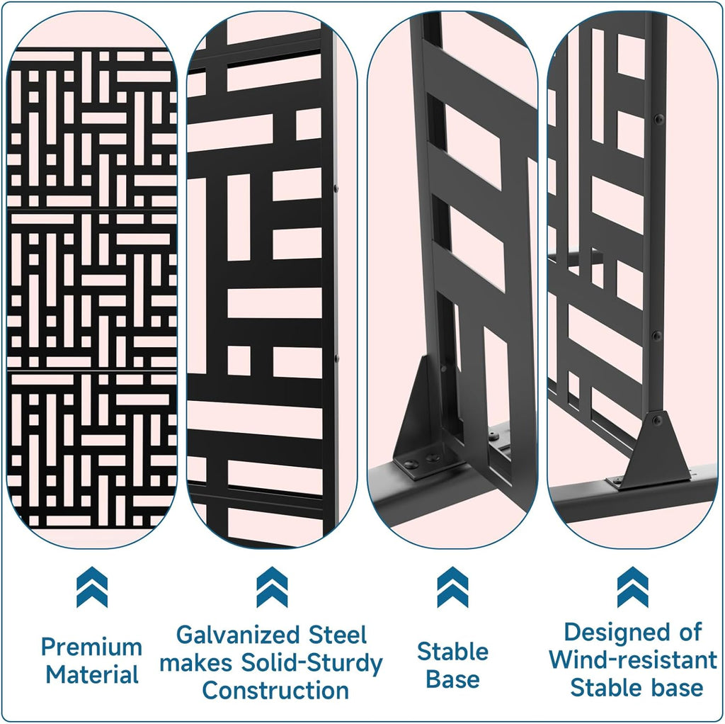 Metal Privacy Screen 72" H x 47.2" Decorative Outdoor Privacy Screen Privacy Panel with Stand for Balcony Deck Patio Lawn Garden, Privacy Fence (Black-Street)