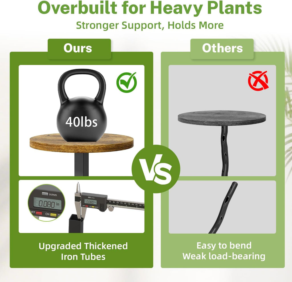 iDavosic.ly 4 Tier Plant Stand Indoor, Corner Tiered Multiple Flower Holder Shelf with Wooden Trays, Orchid Display Metal Rack for Patio Porch Living Room Balcony Outdoor, Modern Black & Rustic Brown