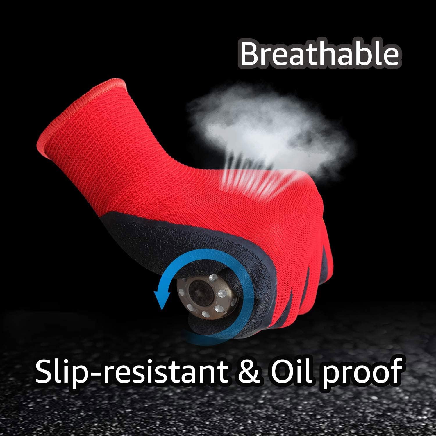 Evridwear Crinkle Latex Rubber Hand Coated Safety Work Gloves for Men Women General Multi Use Construction Warehouse Gardening Assembly Landscaping (XS-Size) 12 Pairs Pack