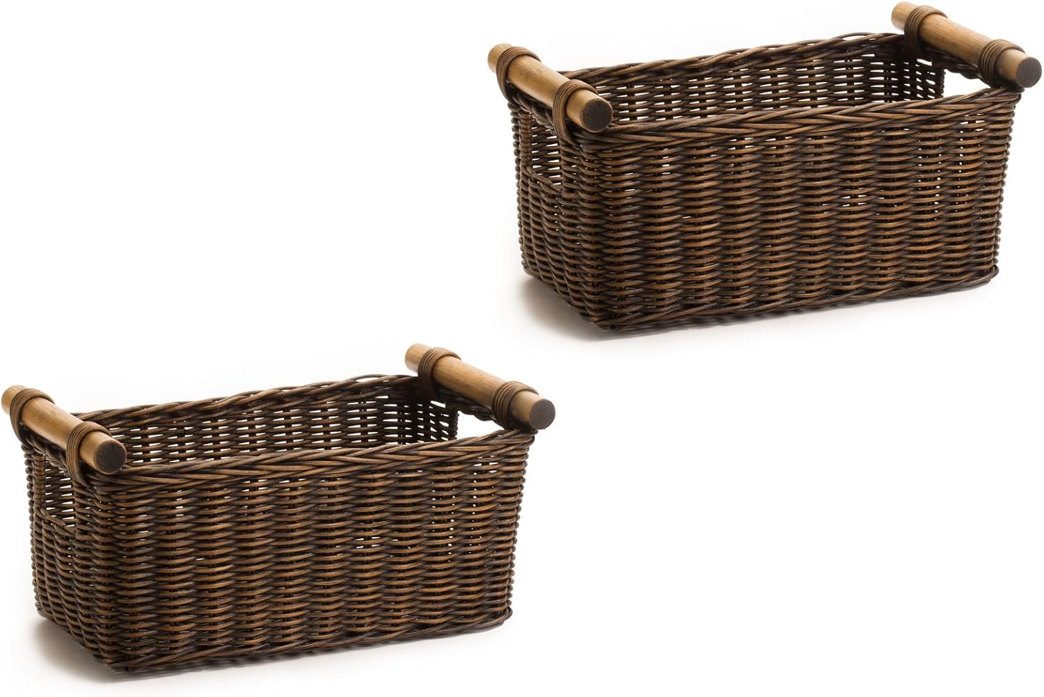 The Basket Lady Petit Wicker Storage Basket, 2 pcs Medium, Antique Walnut Brown