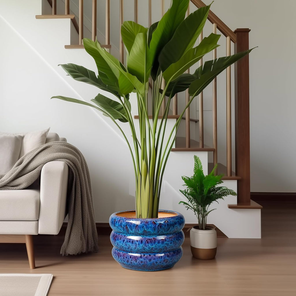 SQOWL Ceramic Pot for Plants - 10 Inch Plant Pot Indoor Outdoor Planter with Drainage Hole Large Flower Pot Decorative Plant Pot for Patio Living Room Decor Blue